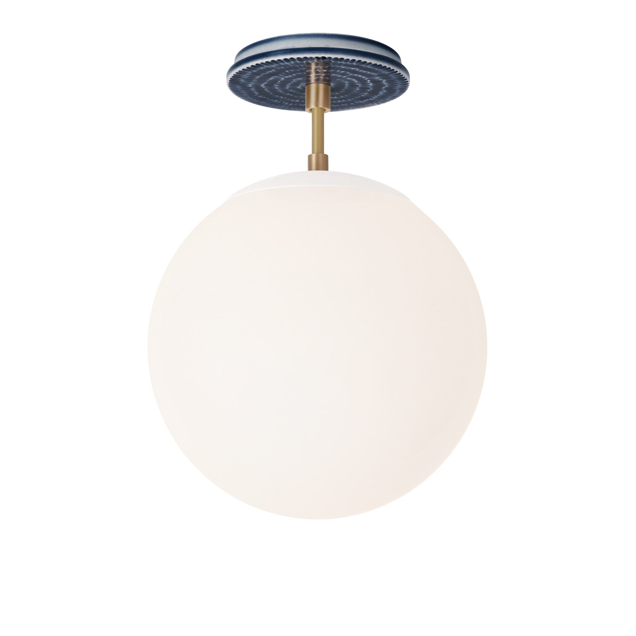 Alto Surface 10” shown in White with Brass and an Indigo Blue Sunflower Ceramic Canopy