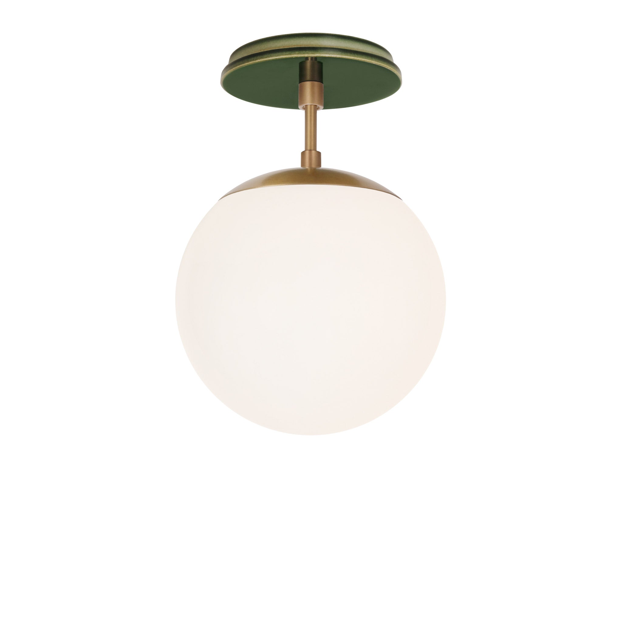Alto Surface 8" shown in Heirloom Brass with a Forest Green Swift Ceramic Canopy