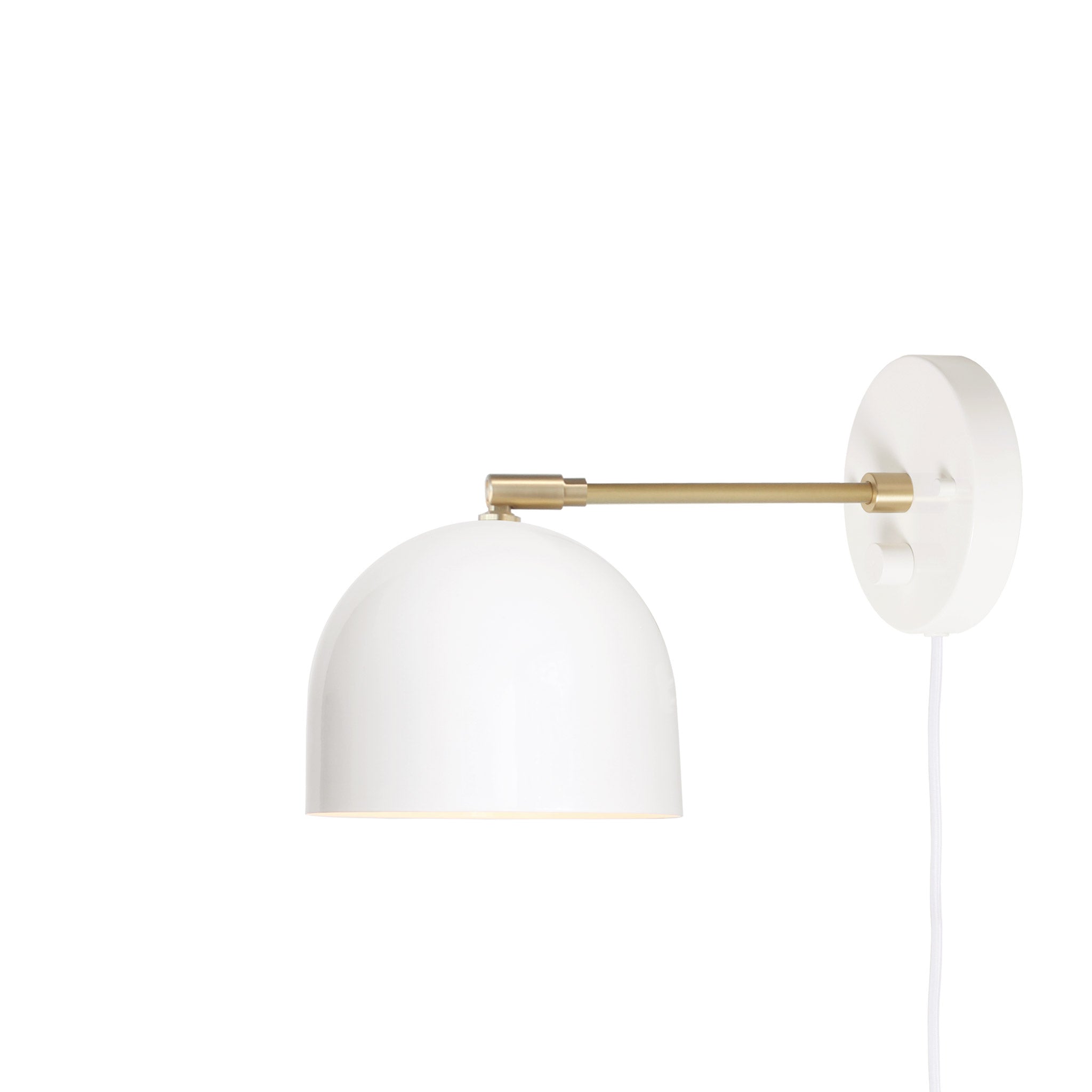 Amélie Sconce 6" shown in White and Brass with a 6" arm, Backplate Dimmer Switch and White Cord