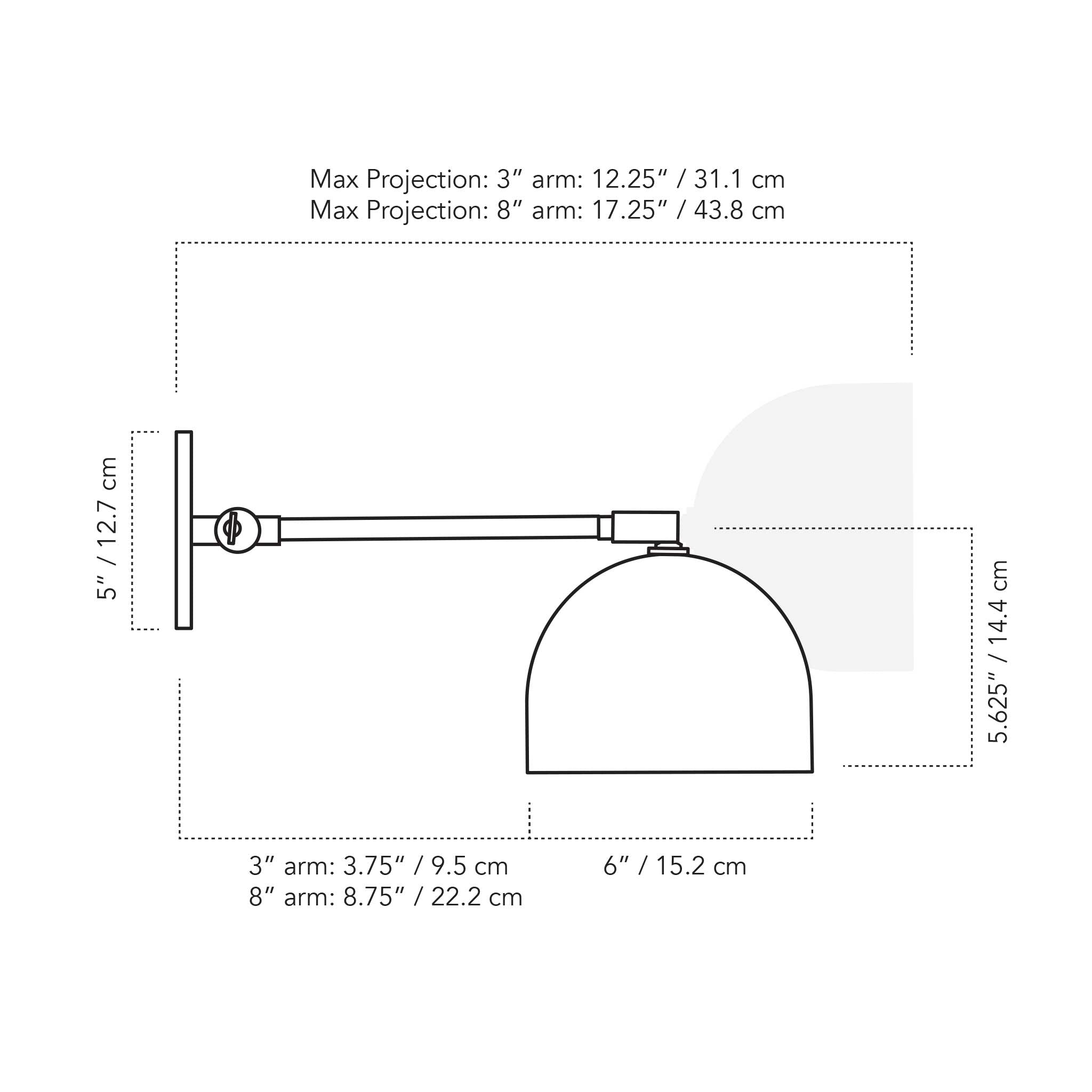 A Technical Drawing Of The Amelie Single Articulated Wall Light With 6" Globe