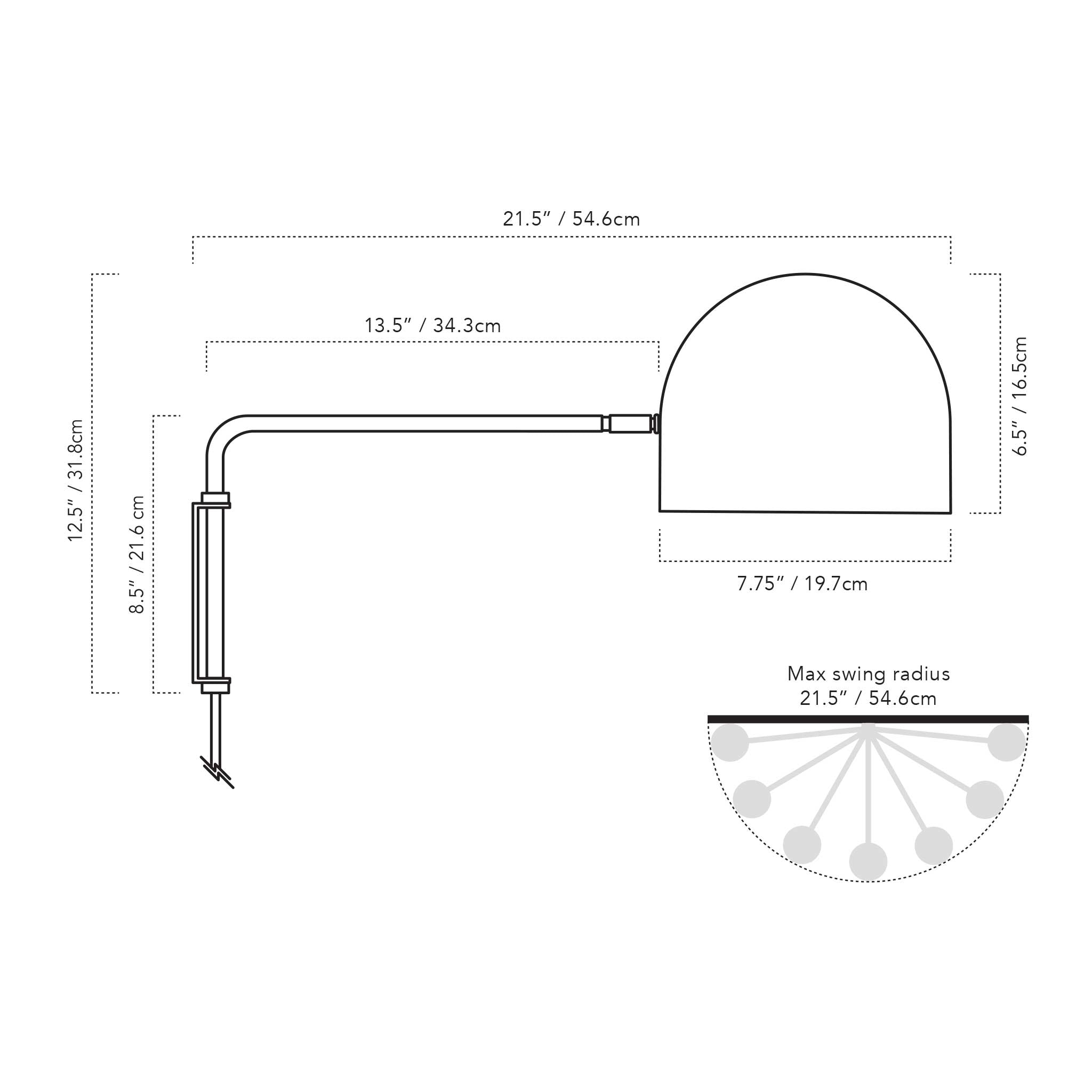 A Technical Drawing Of The Amélie Swing With 8" Globe