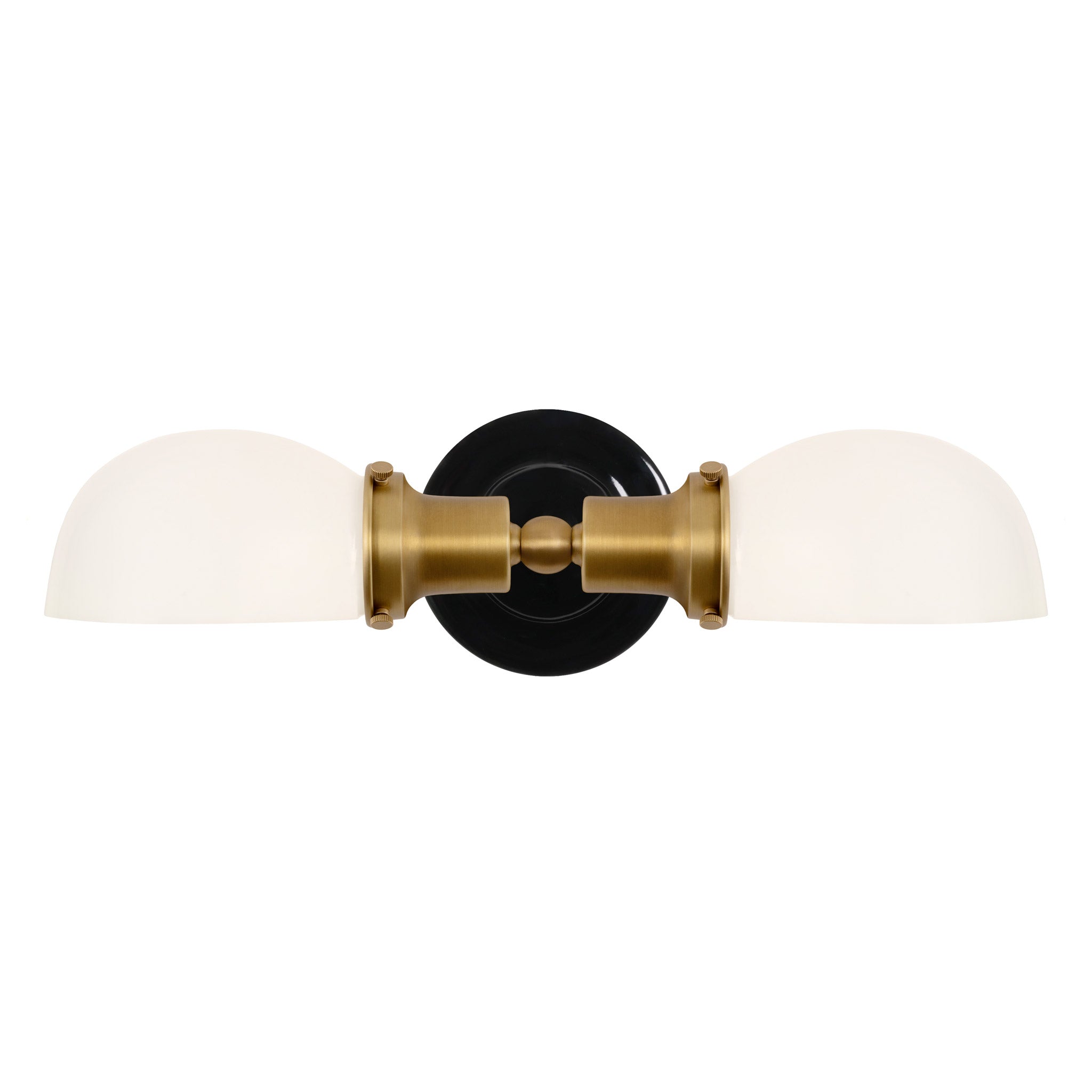 Archie Double shown in Heirloom Brass with a Gloss Black Ceramic Canopy