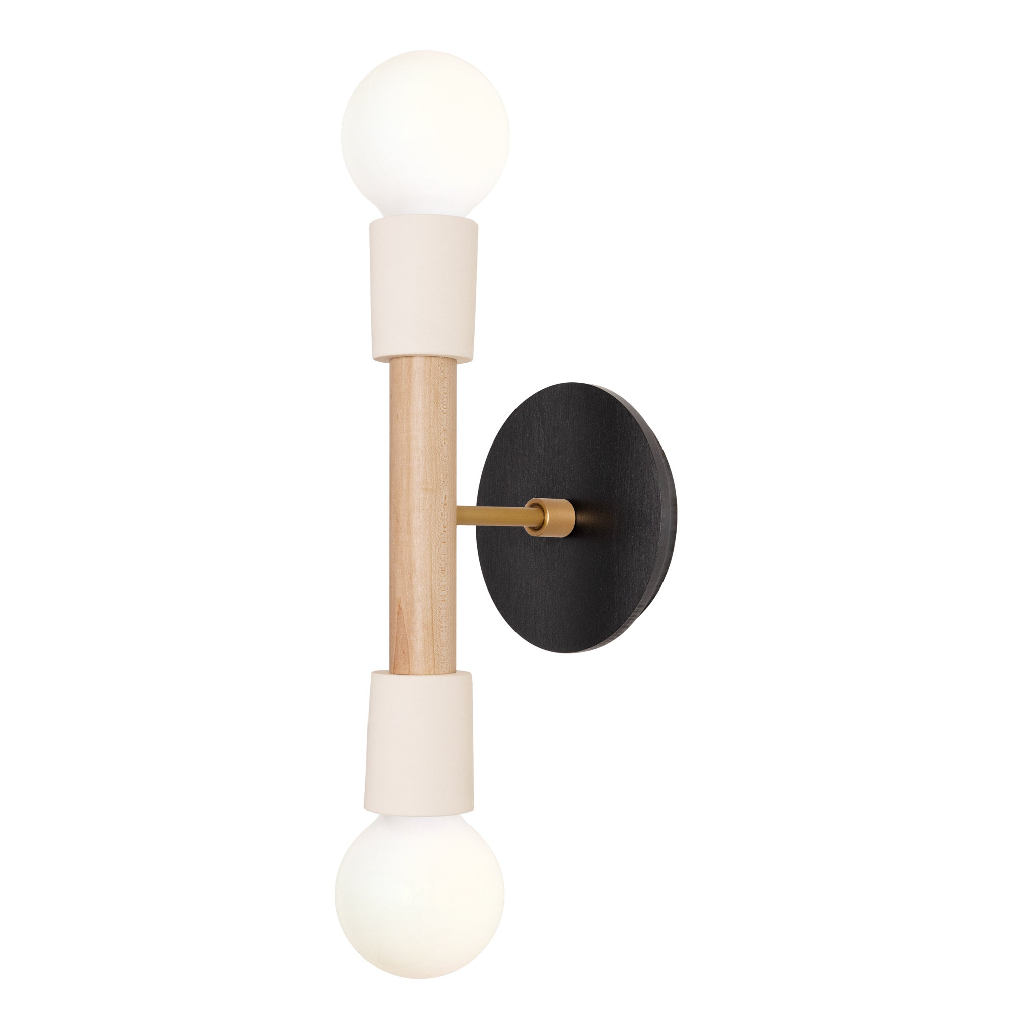 Bailey Sconce shown in Maple and Heirloom Brass with a Black Stained Wood Canopy