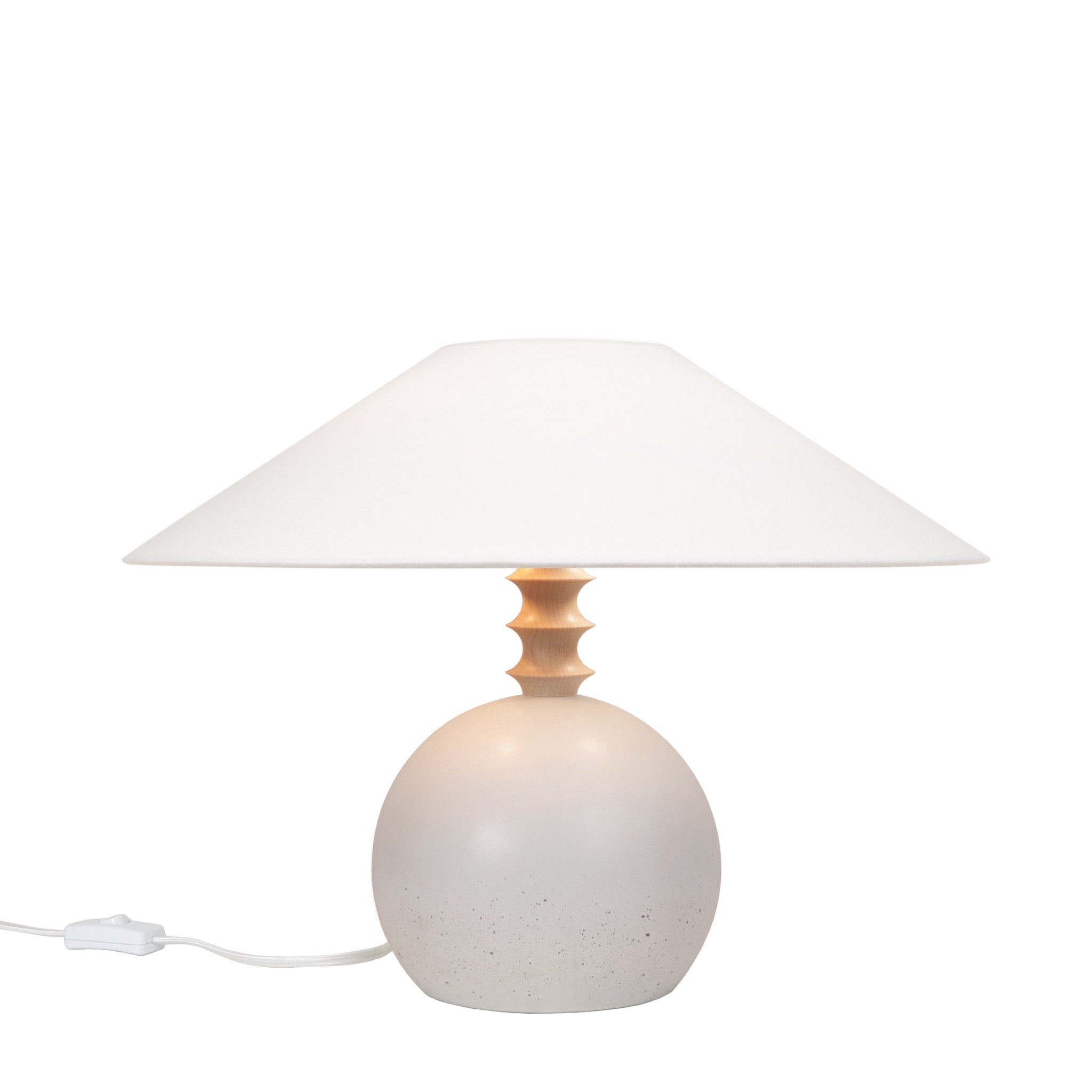 Blanchet Table Lamp shown in Cloud Concrete with Maple