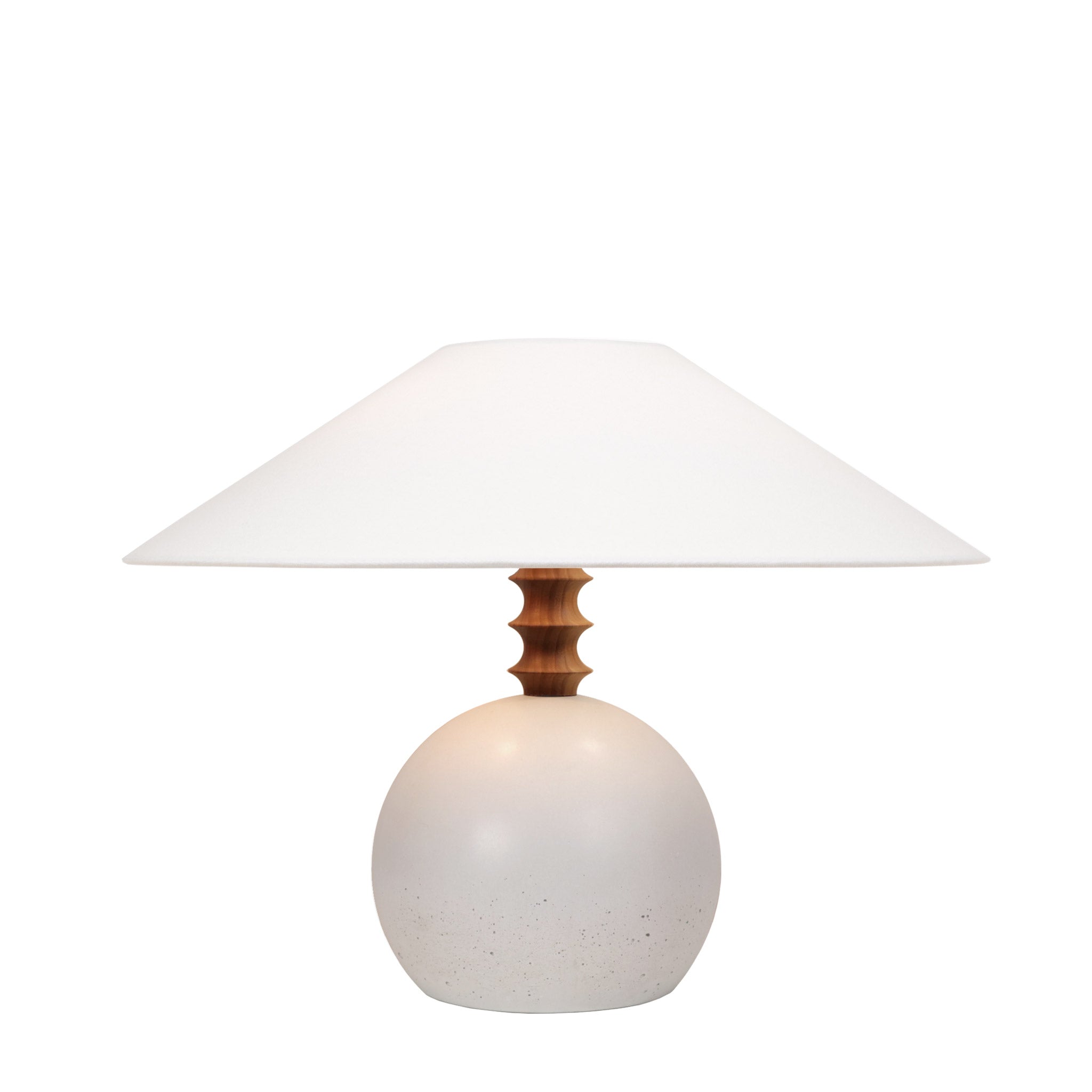 Blanchet Table Lamp shown in Cloud Concrete with Walnut