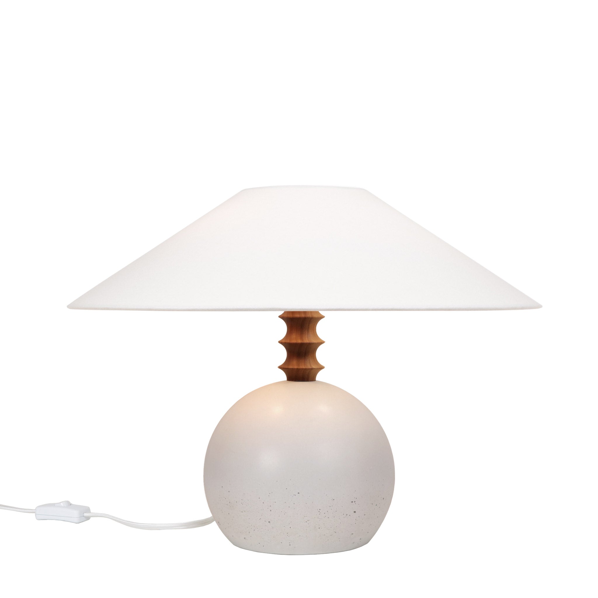 Blanchet Table Lamp shown in Cloud Concrete with Walnut