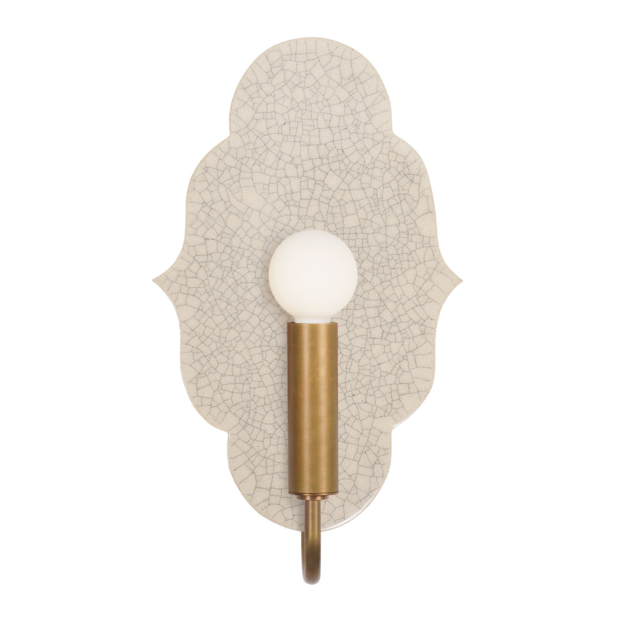 Clare Ceramic Sconce shown in Heirloom Brass with a Gloss Crackle Glaze 