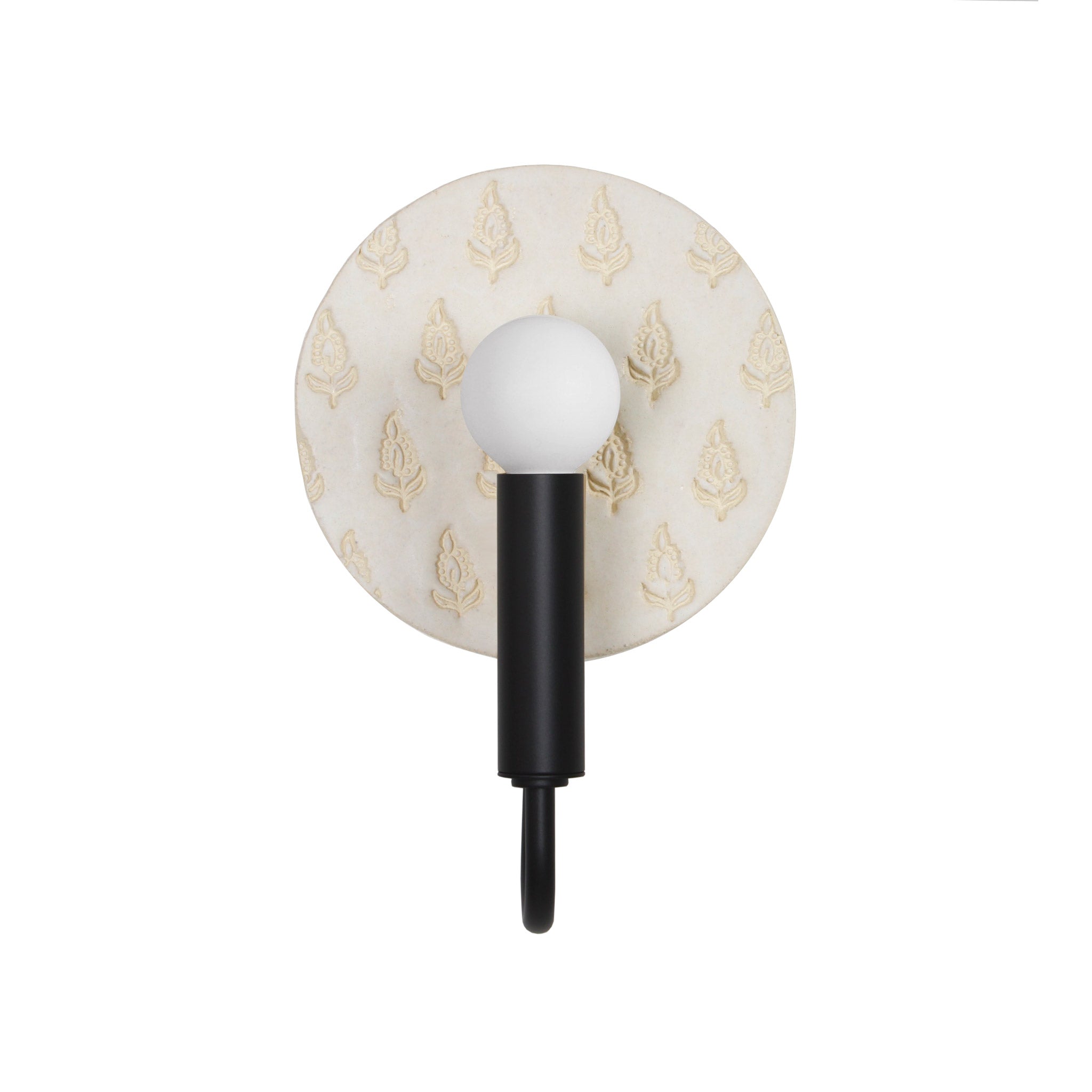 Edith ADA Sconce shown in Matte Black with a Natural White and Cream Floral Ceramic Canopy
