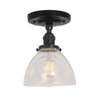 Grace Surface shown in Graphite Patina with a Gloss Black Ceramic canopy and Clear Glass shade