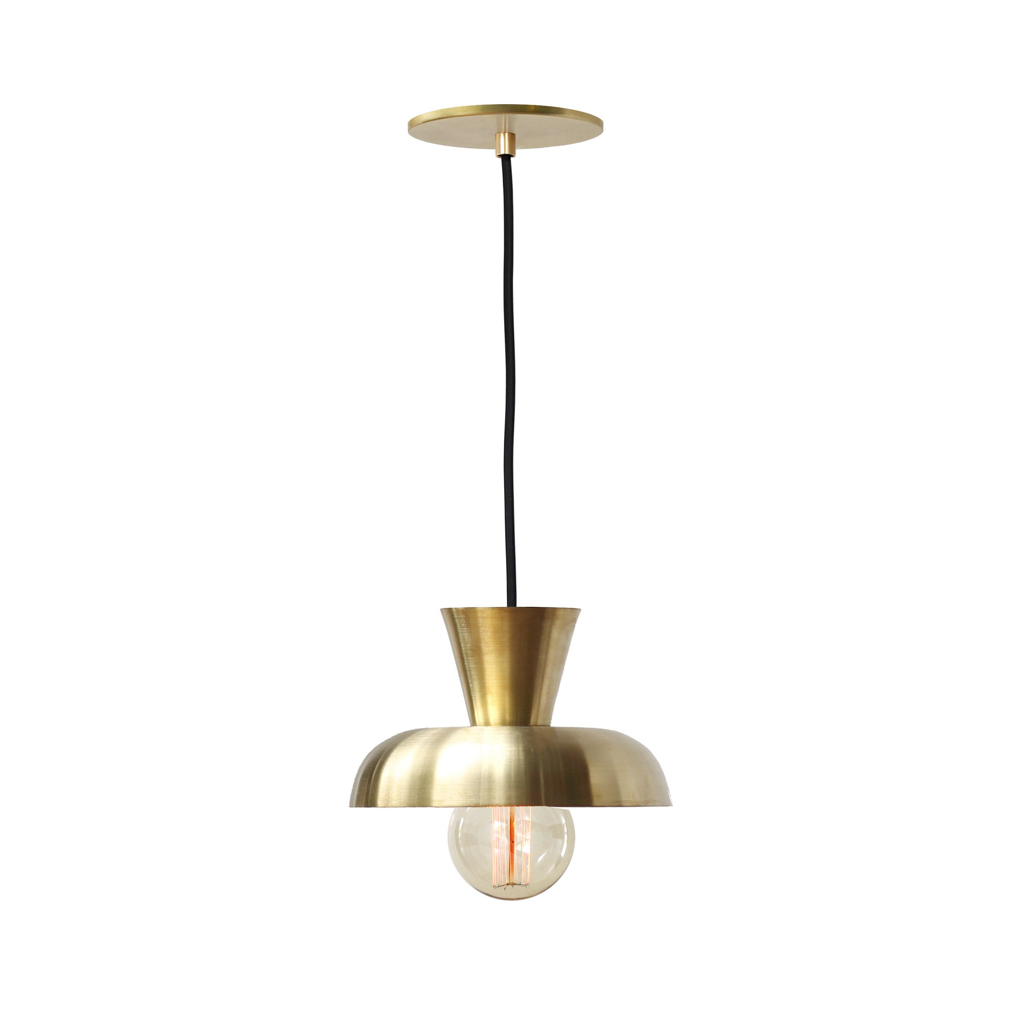 Isle Cord Pendant shown in Brass with a Black Cloth Cord