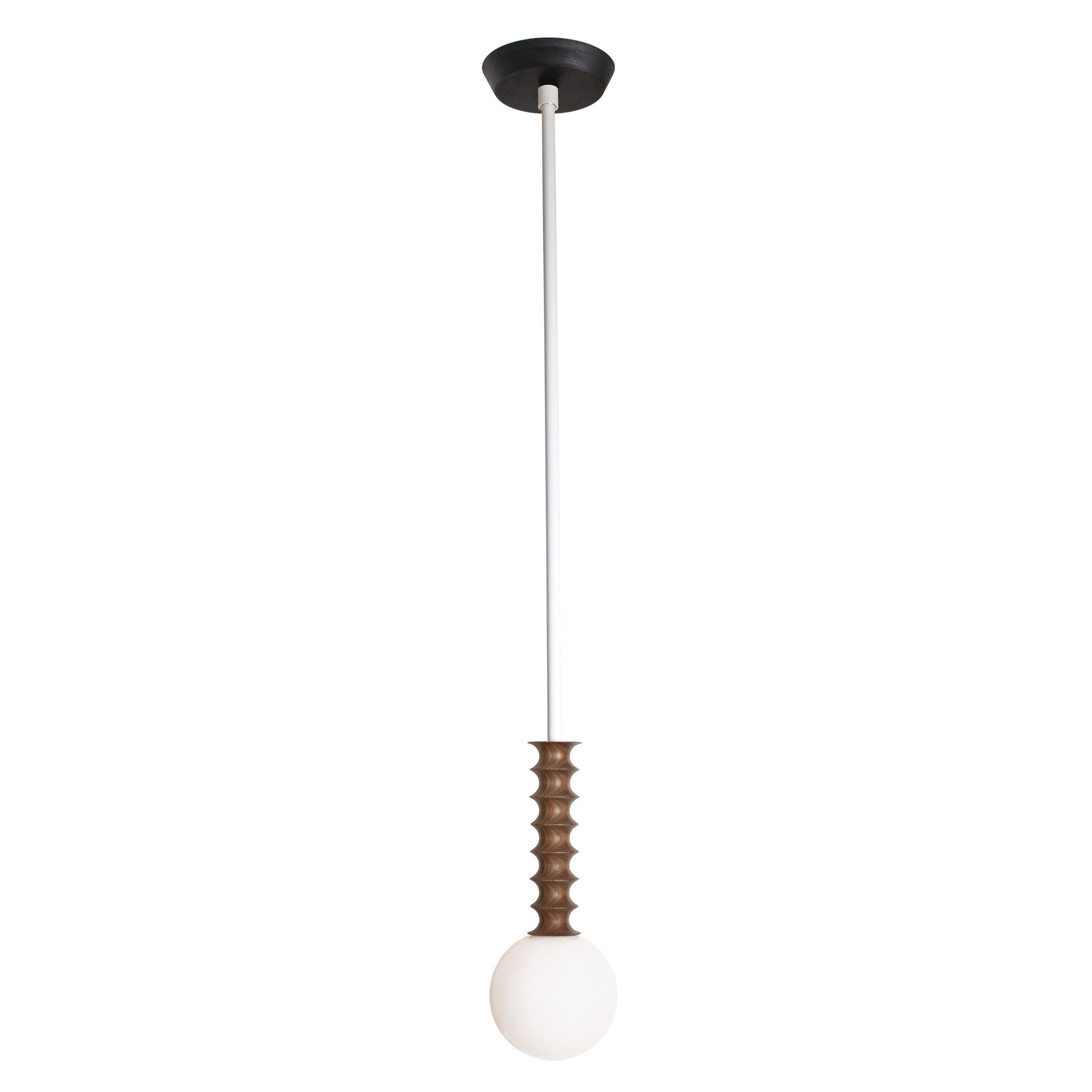 Joslyn Pendant shown in Walnut with White and a Black Stained canopy