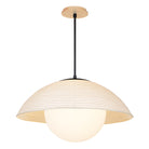 Maru Pendant with a Natural shade shown in Matte Black with a Maple Wood canopy
