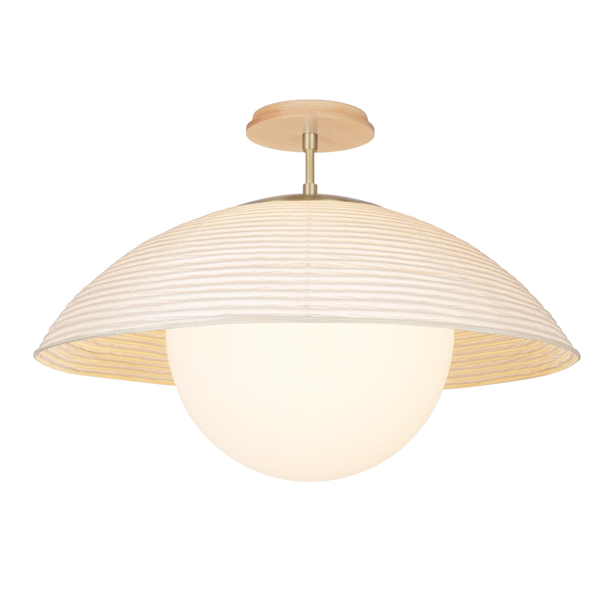Maru Surface with a Natural shade shown in Brass with a Maple Wood canopy