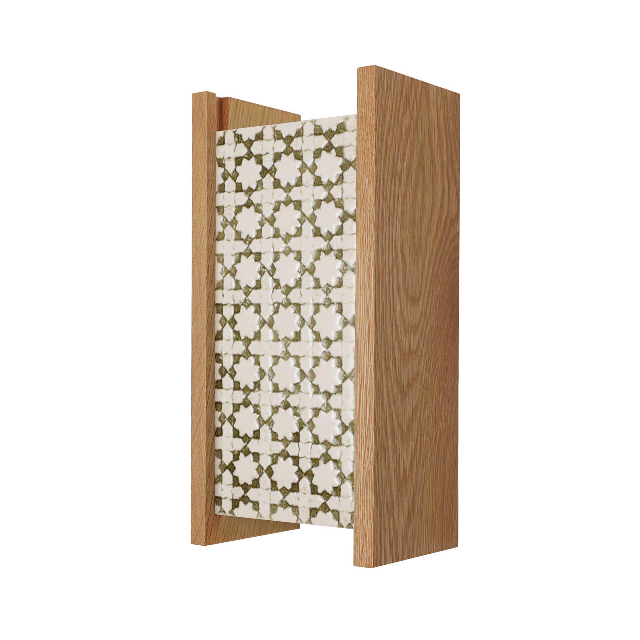 McKenzie Sconce shown in Oak with a Thyme Ceramic Finish