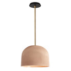 Morgan Pendant shown in Gloss Dusty Rose Glaze and Heirloom Brass with a Black Stained Wood Canopy
