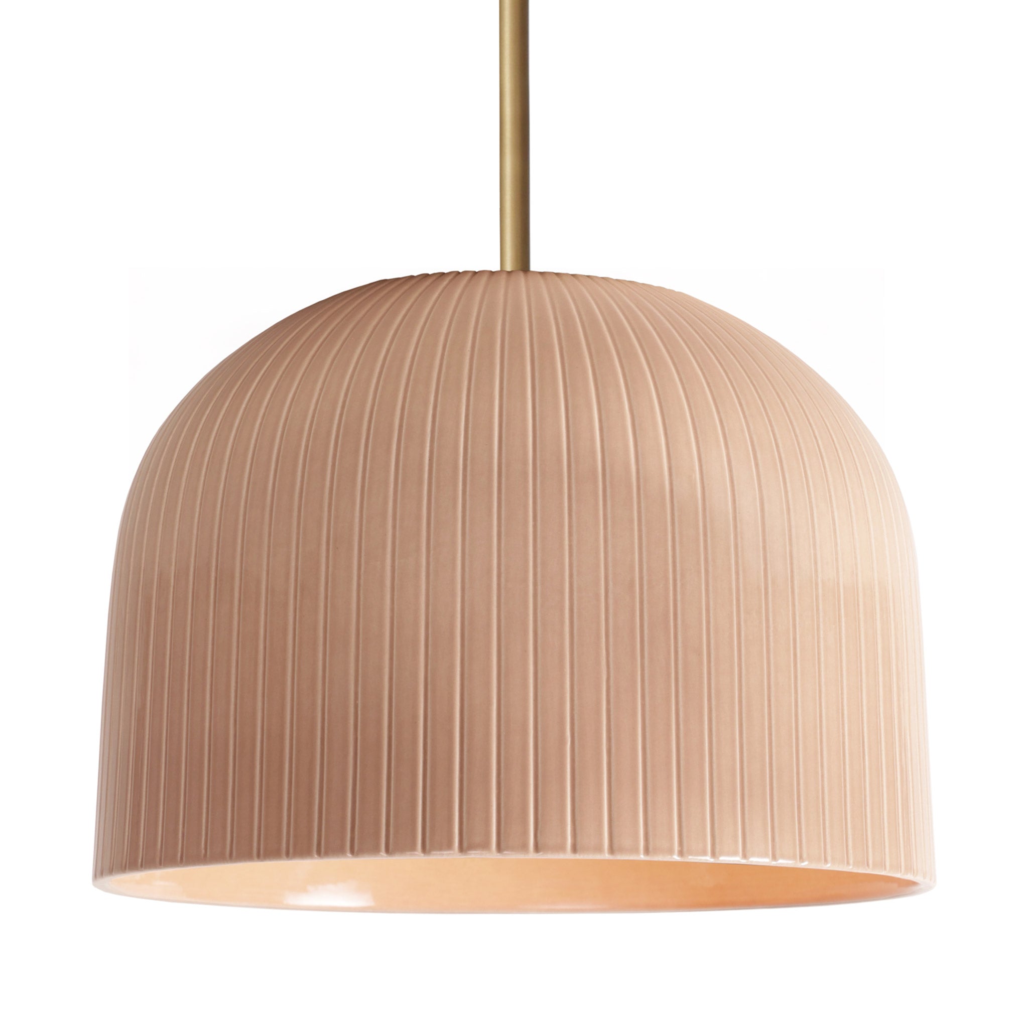 Morgan Pendant shown in Gloss Dusty Rose Glaze and Heirloom Brass