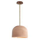 Morgan Pendant shown in Gloss Dusty Rose Glaze and Heirloom Brass with a Walnut Wood Canopy