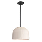 Morgan Pendant shown in Gloss White Glaze and Matte Black with a Black Stained Wood Canopy