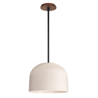 Morgan Pendant shown in Gloss White Glaze and Matte Black with a Walnut Wood Canopy