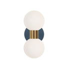 Selene Double shown in Heirloom Brass with an Ocean Blue Canopy