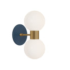 Selene Double shown in Heirloom Brass with an Ocean Blue Canopy