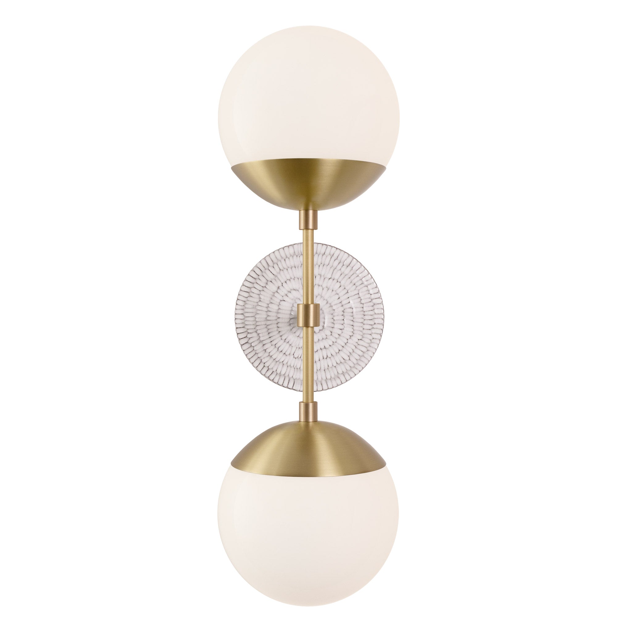 Theo shown in Brass with a Brownstone White Sunflower Ceramic Canopy