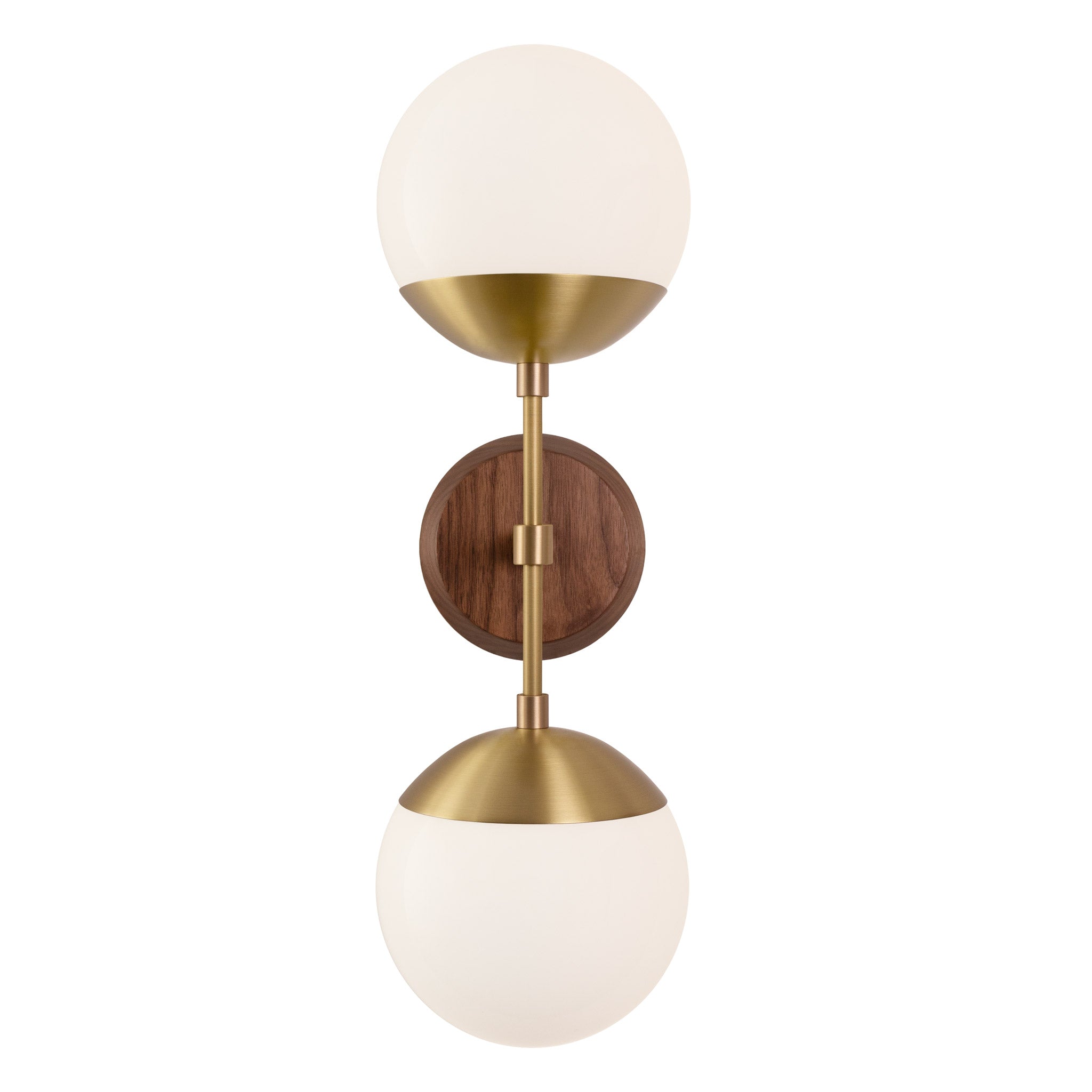 Theo shown in Heirloom Brass and a Walnut Wood Canopy
