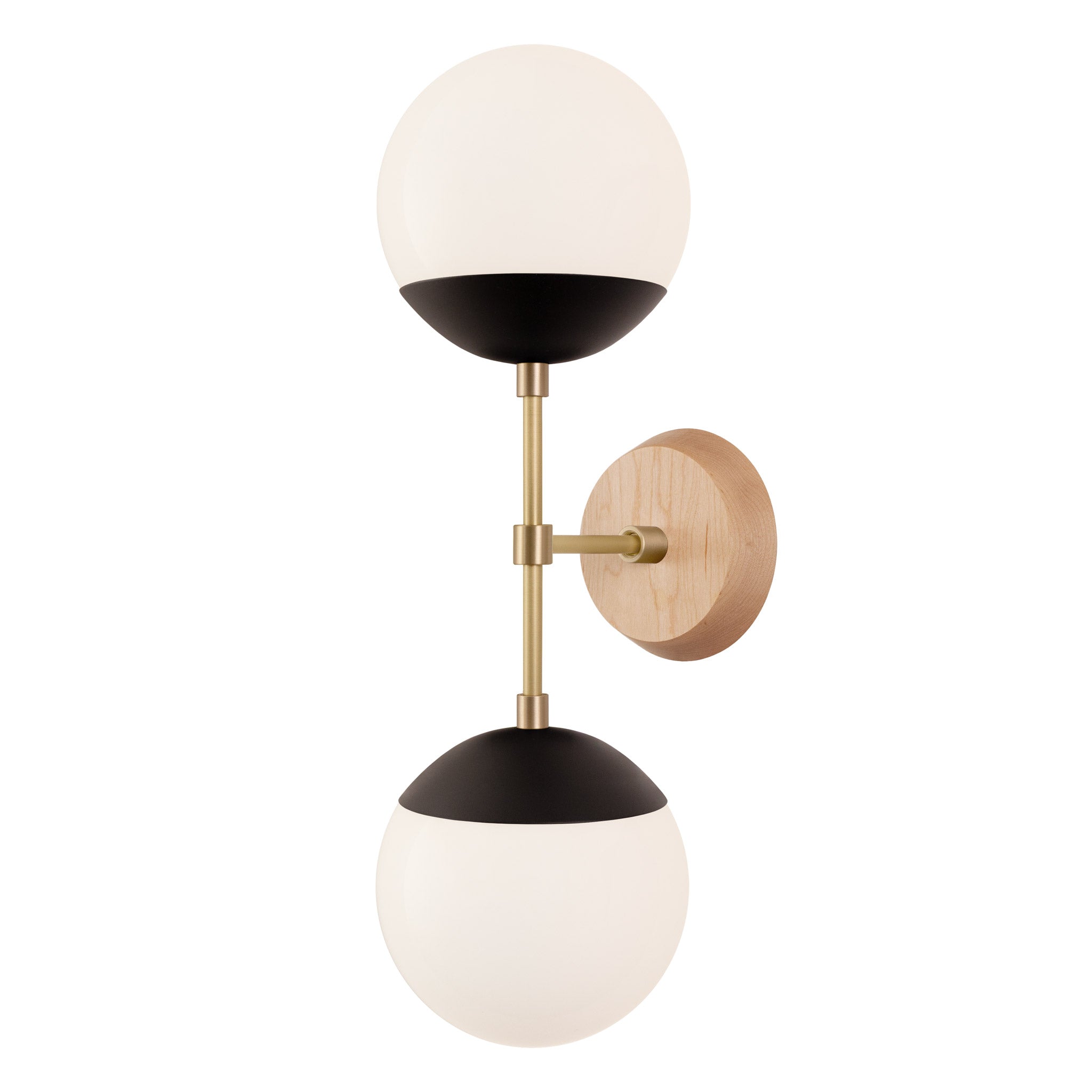 Theo shown in Matte Black with Brass and a Maple Wood Canopy