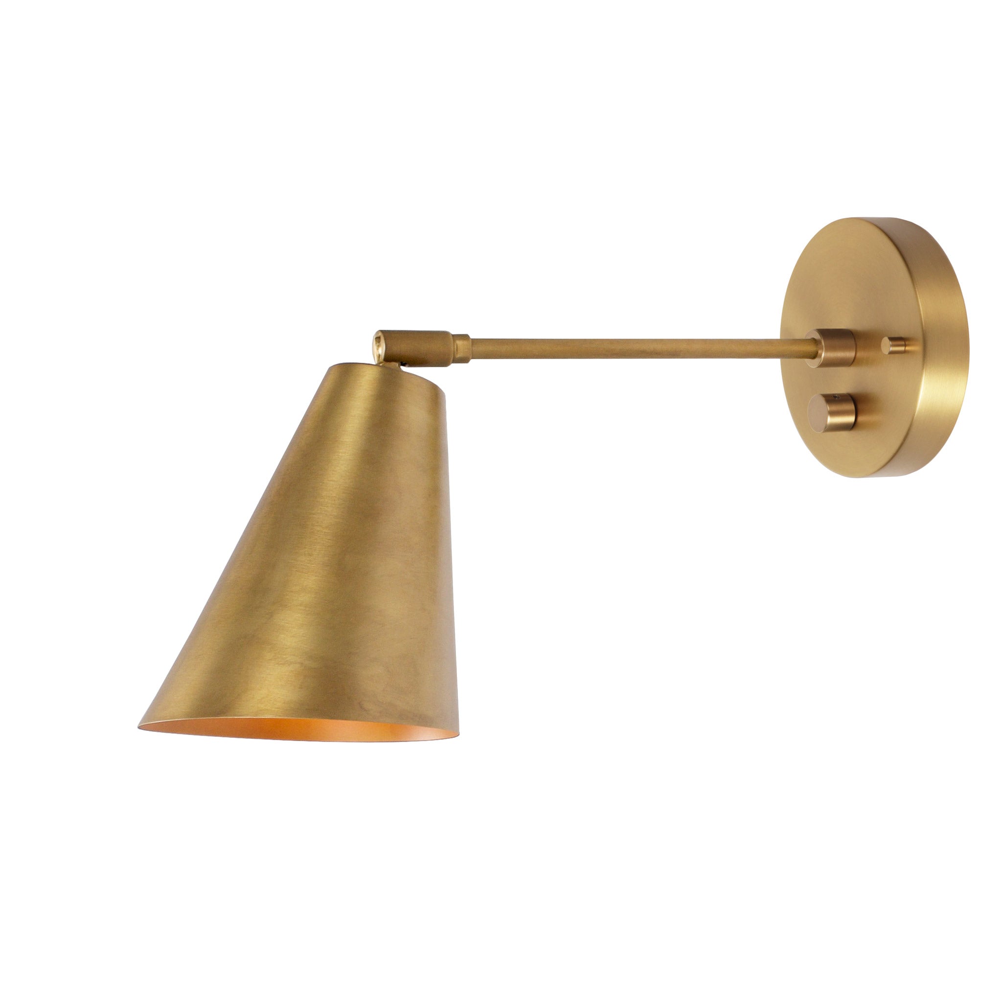 Tilt Cone shown in Heirloom Brass with a 6" arm and Dimmer Switch