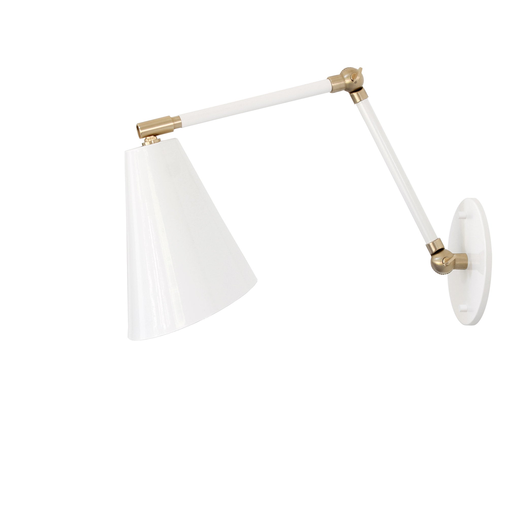 Tilt Cone Double Articulated shown in White with Brass Accents