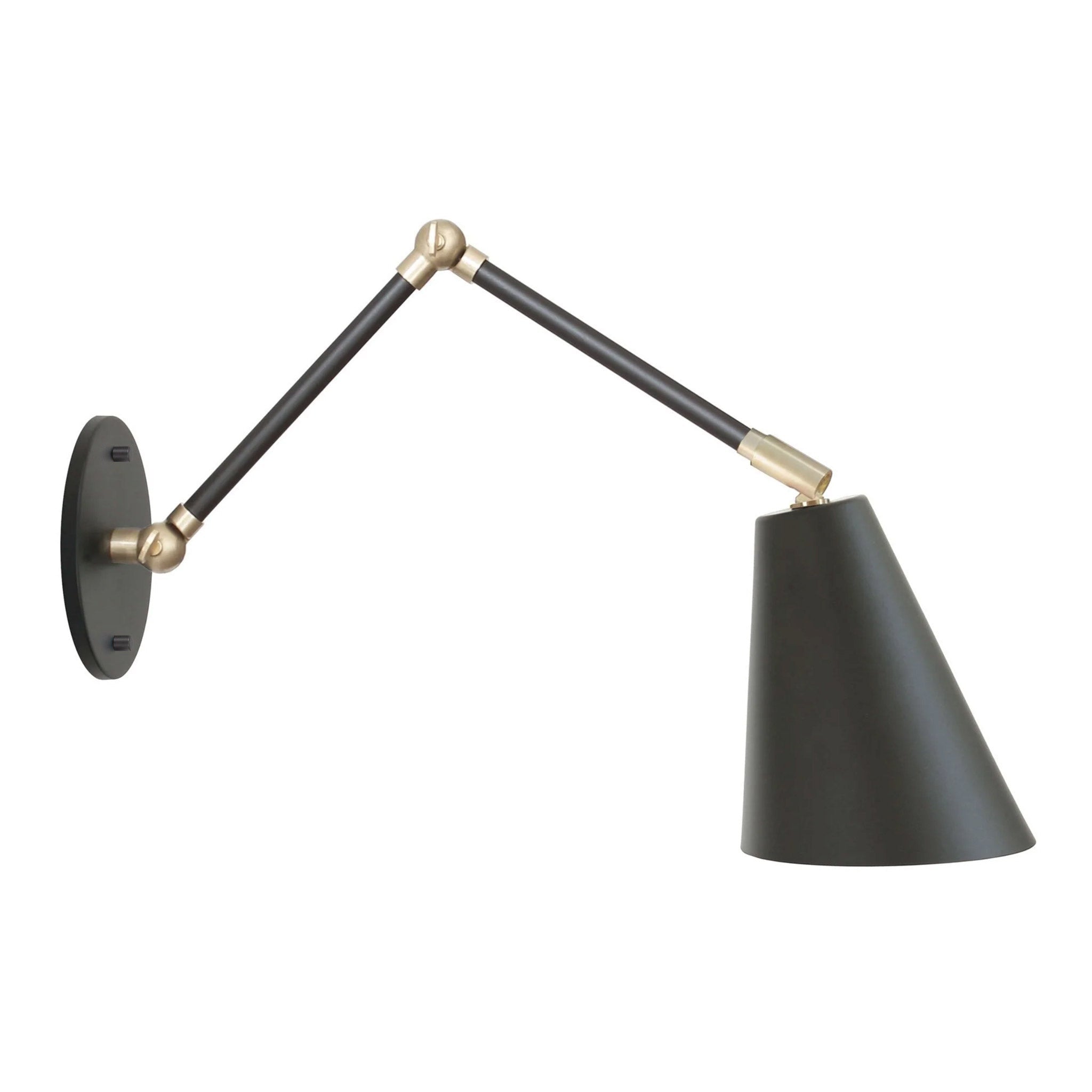 Tilt Cone Double Articulated shown in Matte Black with Brass Accents