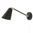Tilt Cone Single Articulated shown in Matte Black and Brass Accents with Dimmer Switch and White Cord