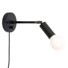 Tilt Sconce shown in Matte Black with a 6" arm, Backplate Dimmer Switch and Black Cord