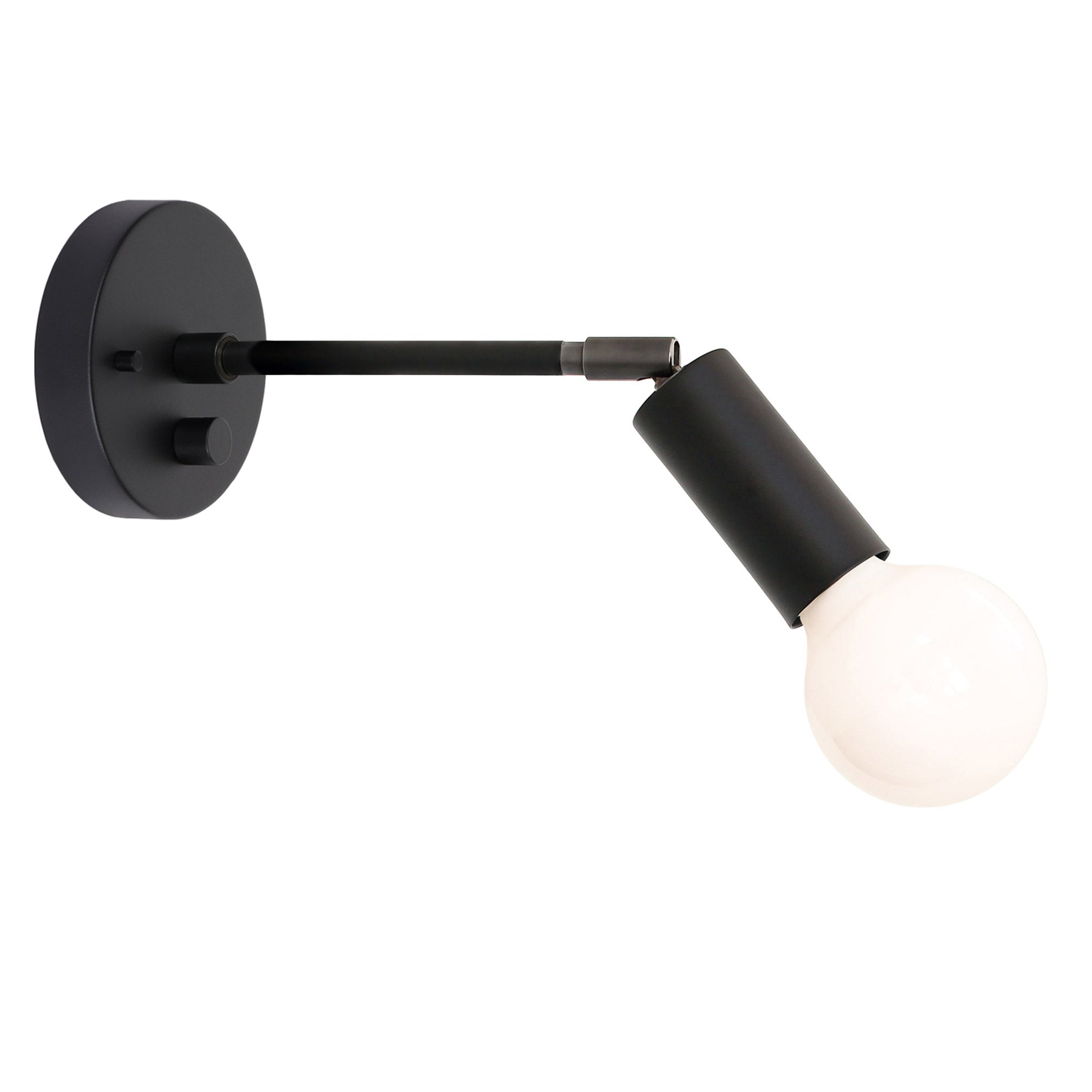 Tilt Sconce shown in Matte Black with a 6" arm and Backplate Dimmer Switch