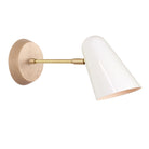 Wildwood shown in Brass with a White Cone and a Maple Wood Canopy