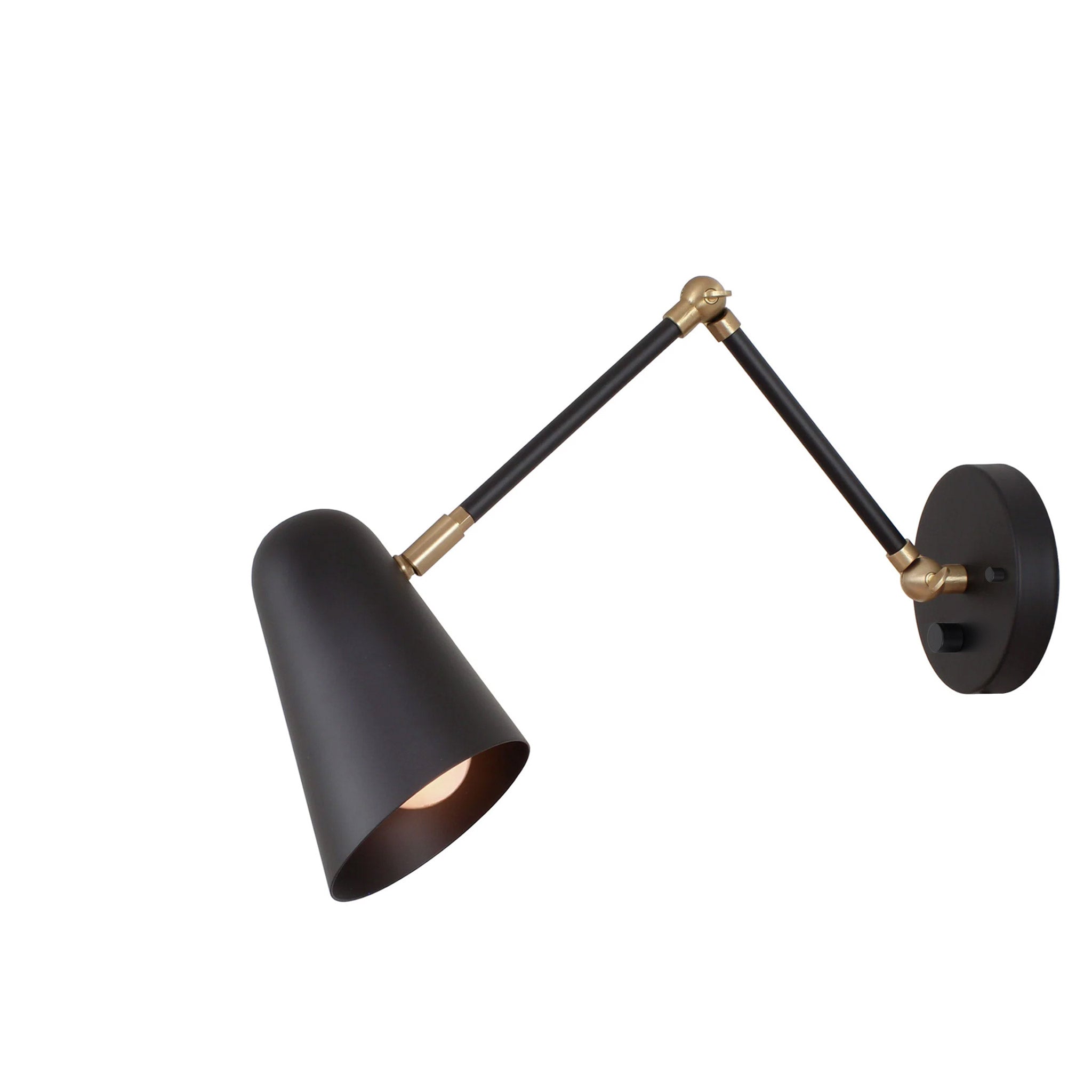 Wildwood Double Articulated shown in Matte Black and Brass Accents with a Backplate Dimmer Switch