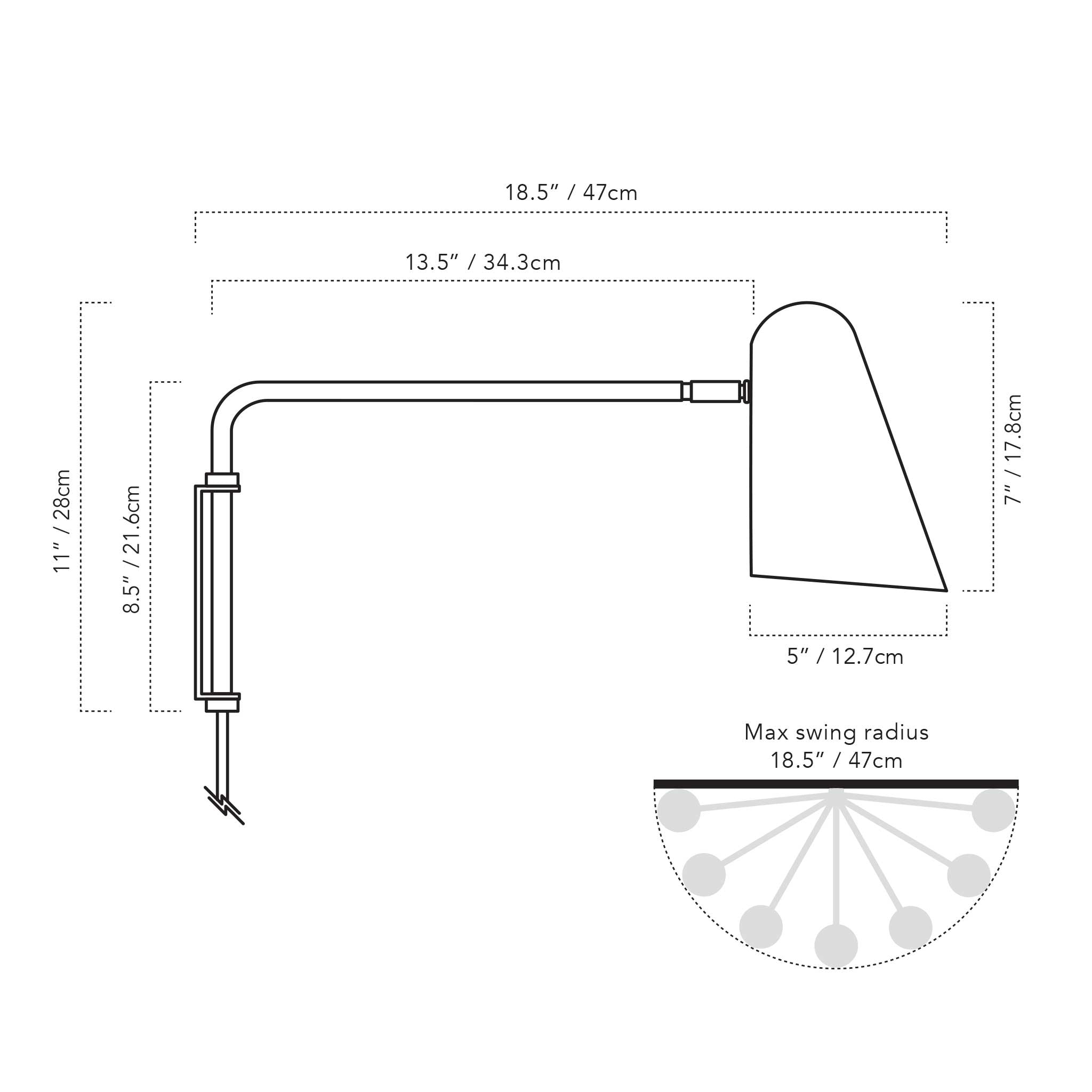 A Technical Drawing Of The Wildwood Swing Wall Lights