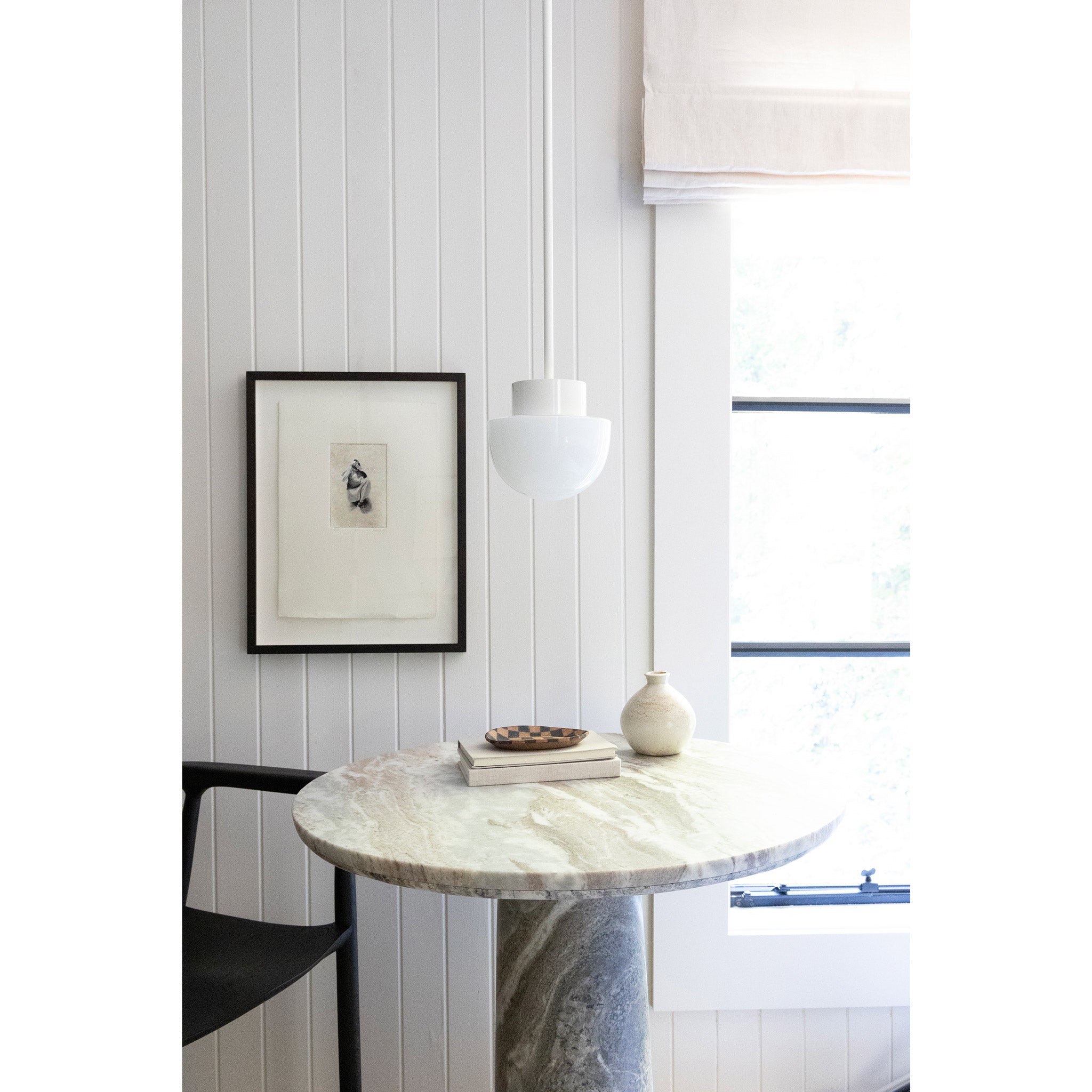 Anni Pendant shown with a White rod and canopy and White accent finish