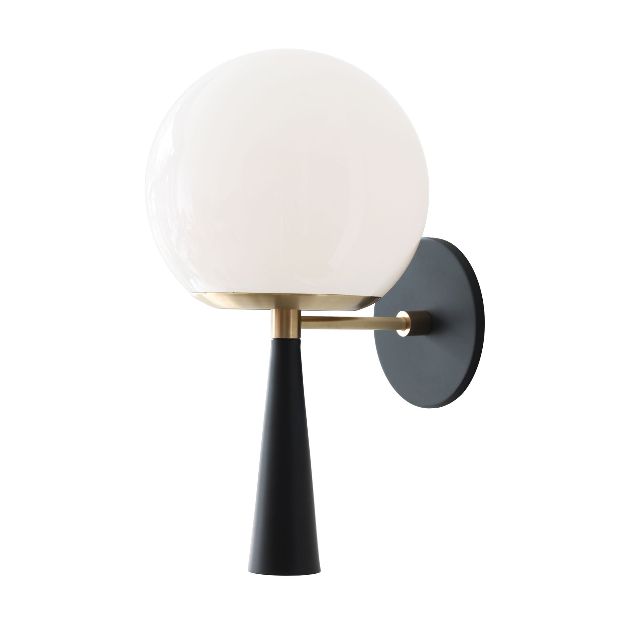 Audrey 8" shown in Matte Black with Brass with an Opal 8" globe