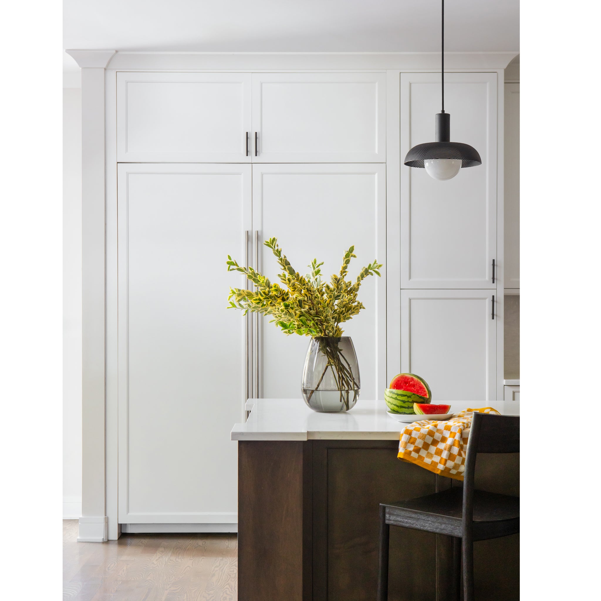 Lexi Large Pendant shown in Matte Black. Interior Design by Outline Interiors. Photography by Sarah Crowley