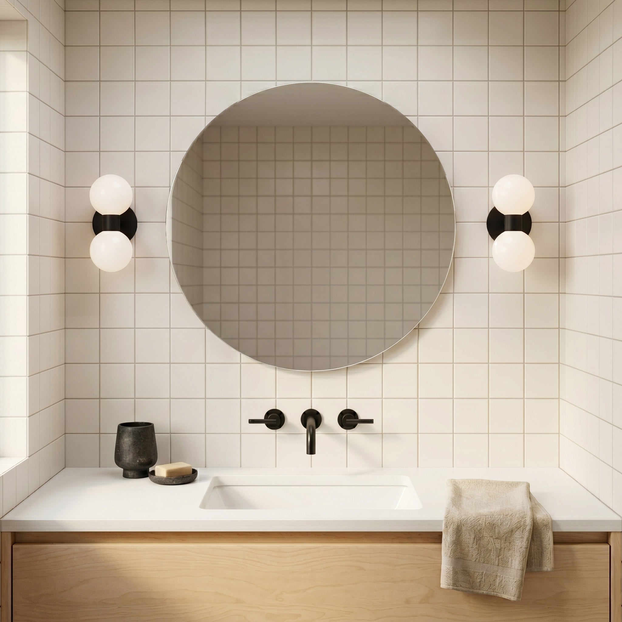 Selene Double Sconces shown in Matte Black