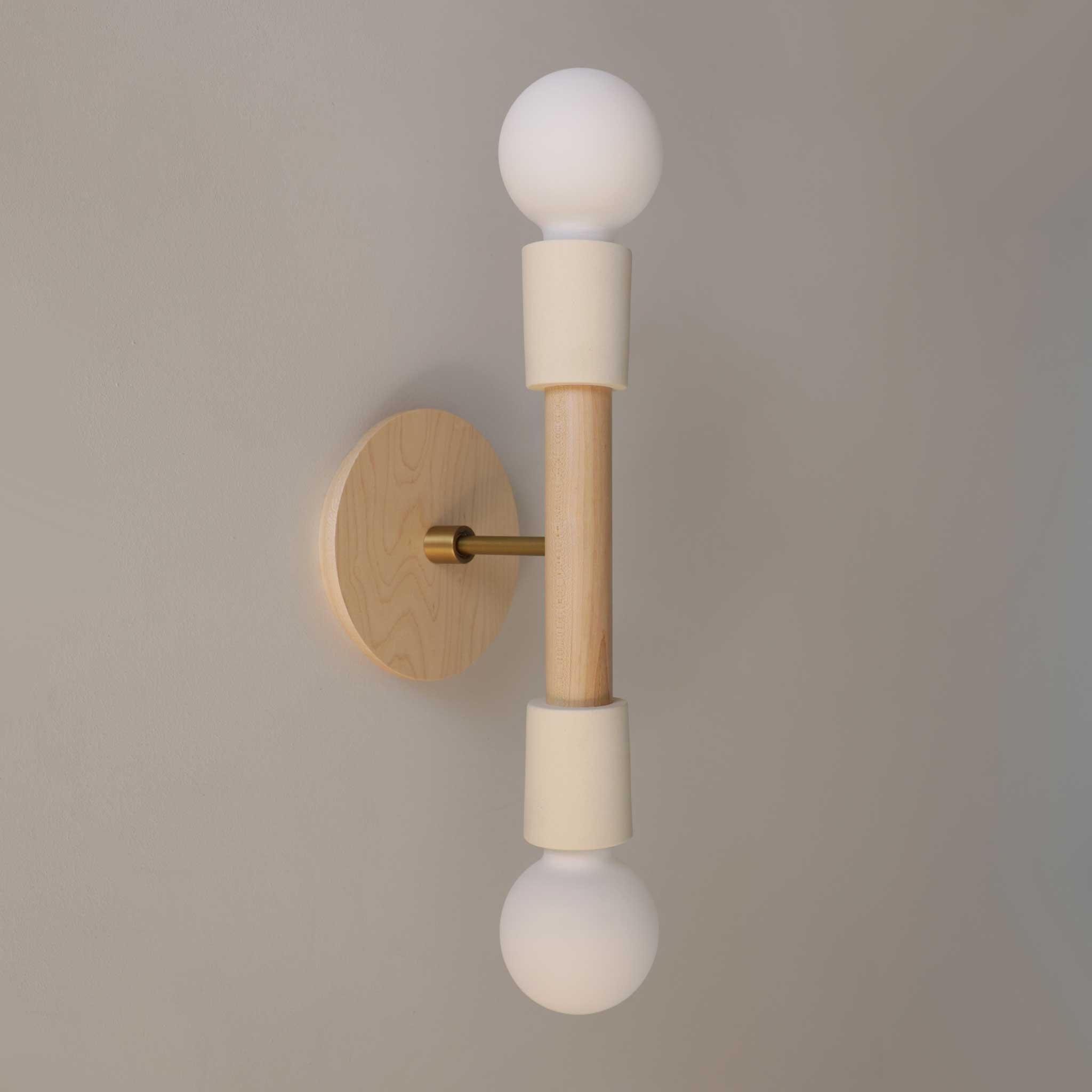 Bailey Sconce shown in Maple and Heirloom Brass with a Maple Wood Canopy