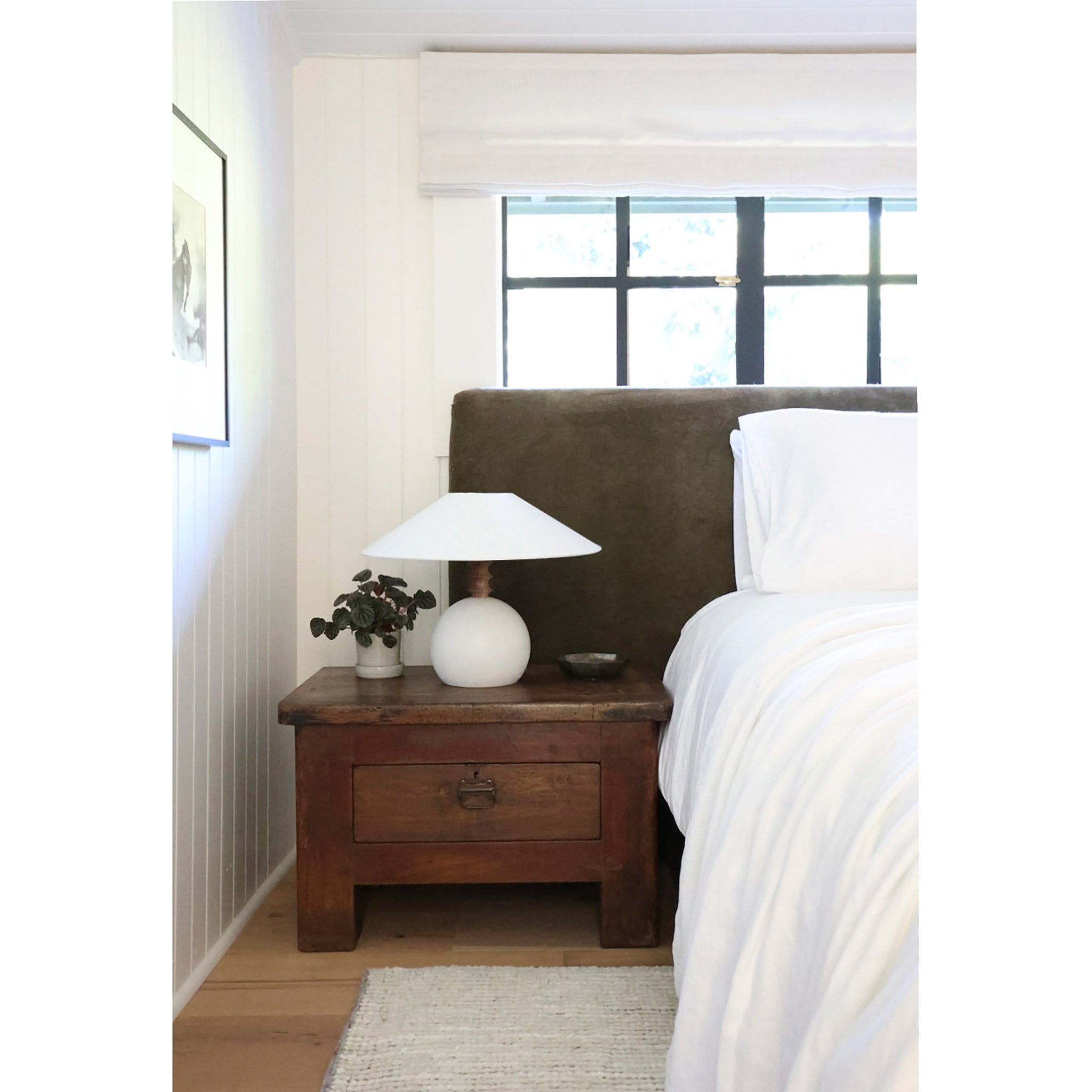 Blanchet Table Lamp shown in Cloud Concrete with Walnut