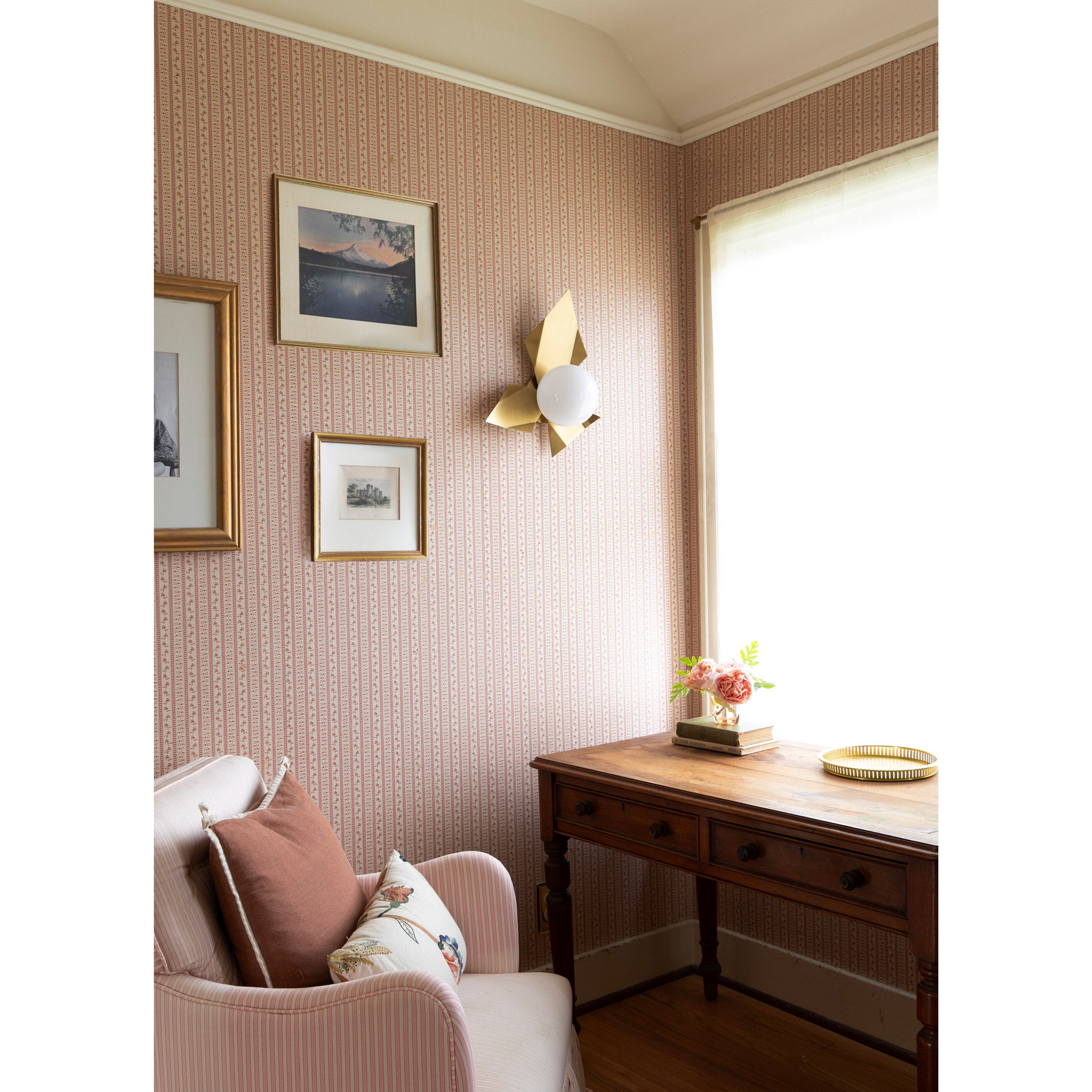 Florence sconce shown in Heirloom Brass.  Interior design by Sarah J. Meyer Design