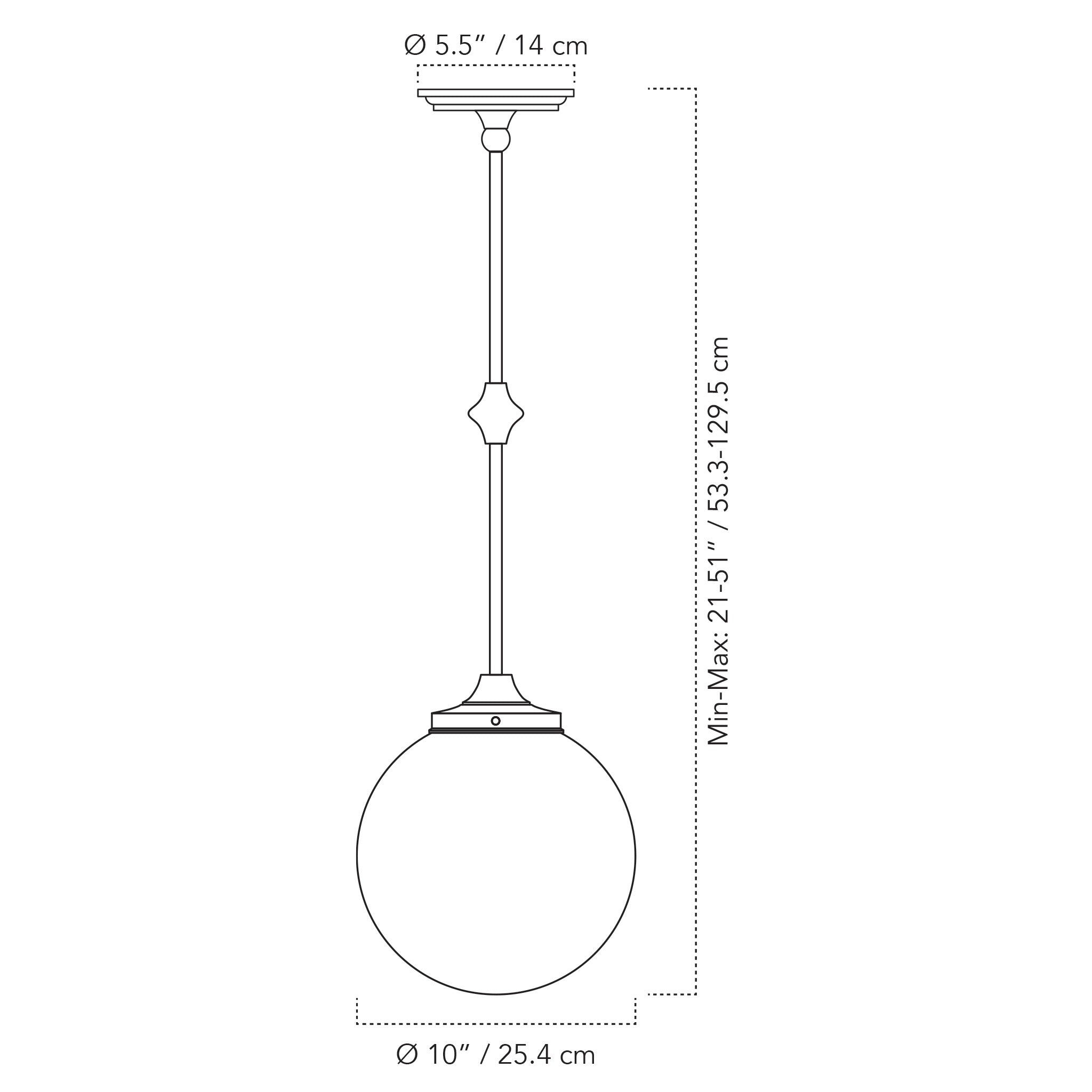 A Technical Drawing Of The Bijou Pendant With 10" Globe