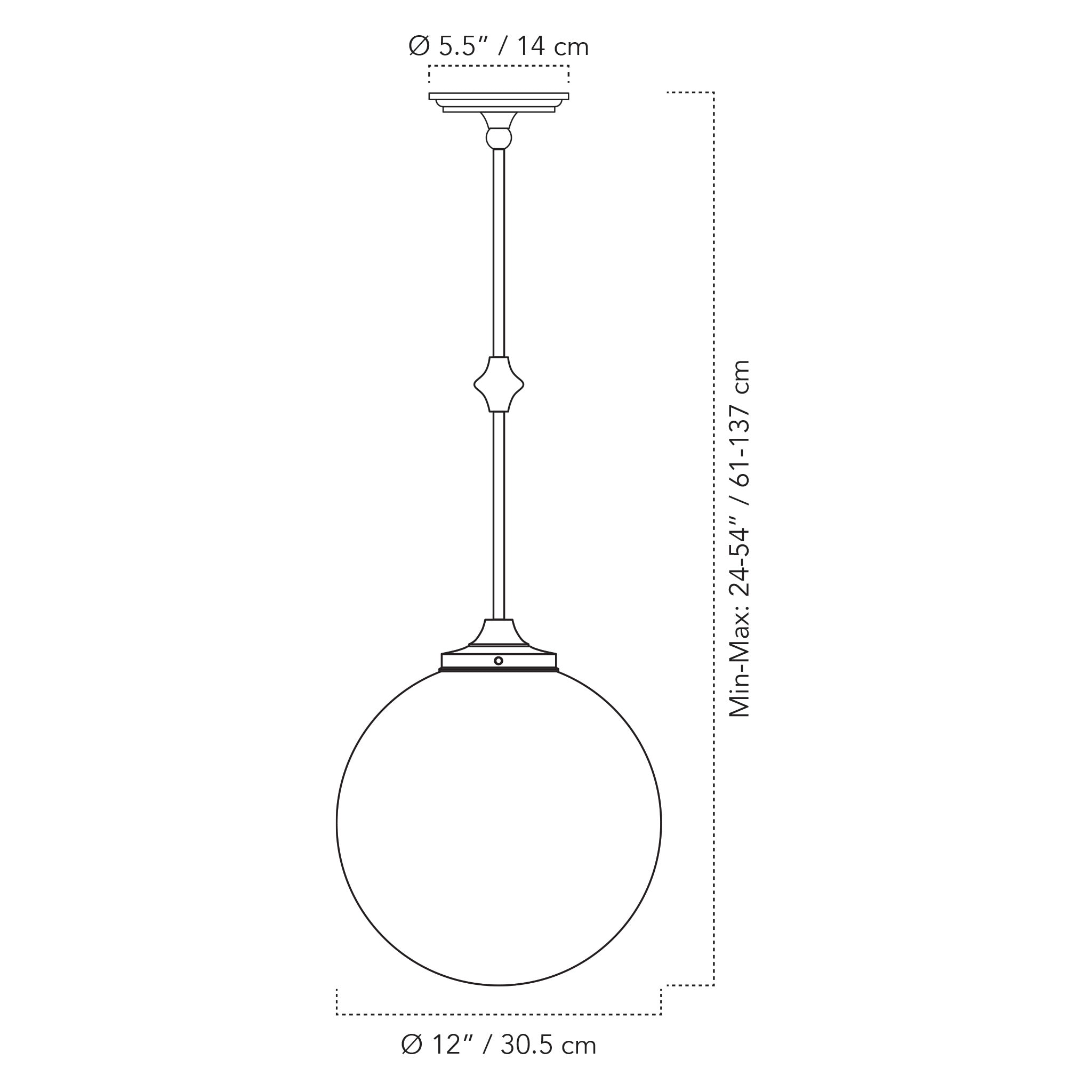 A Technical Drawing Of The Bijou Pendant 12" Globe