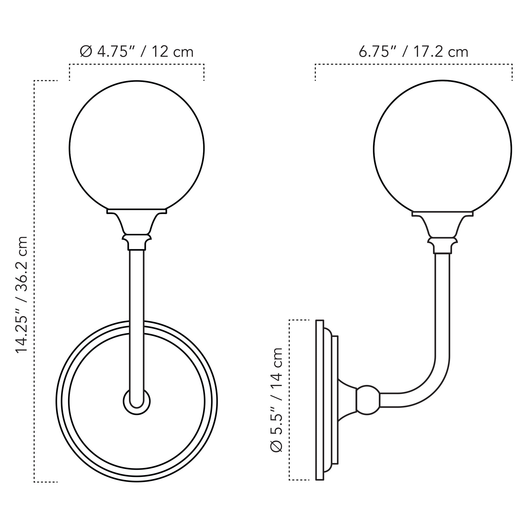 A Technical Drawing Of The Bijou Single Wall Sconce
