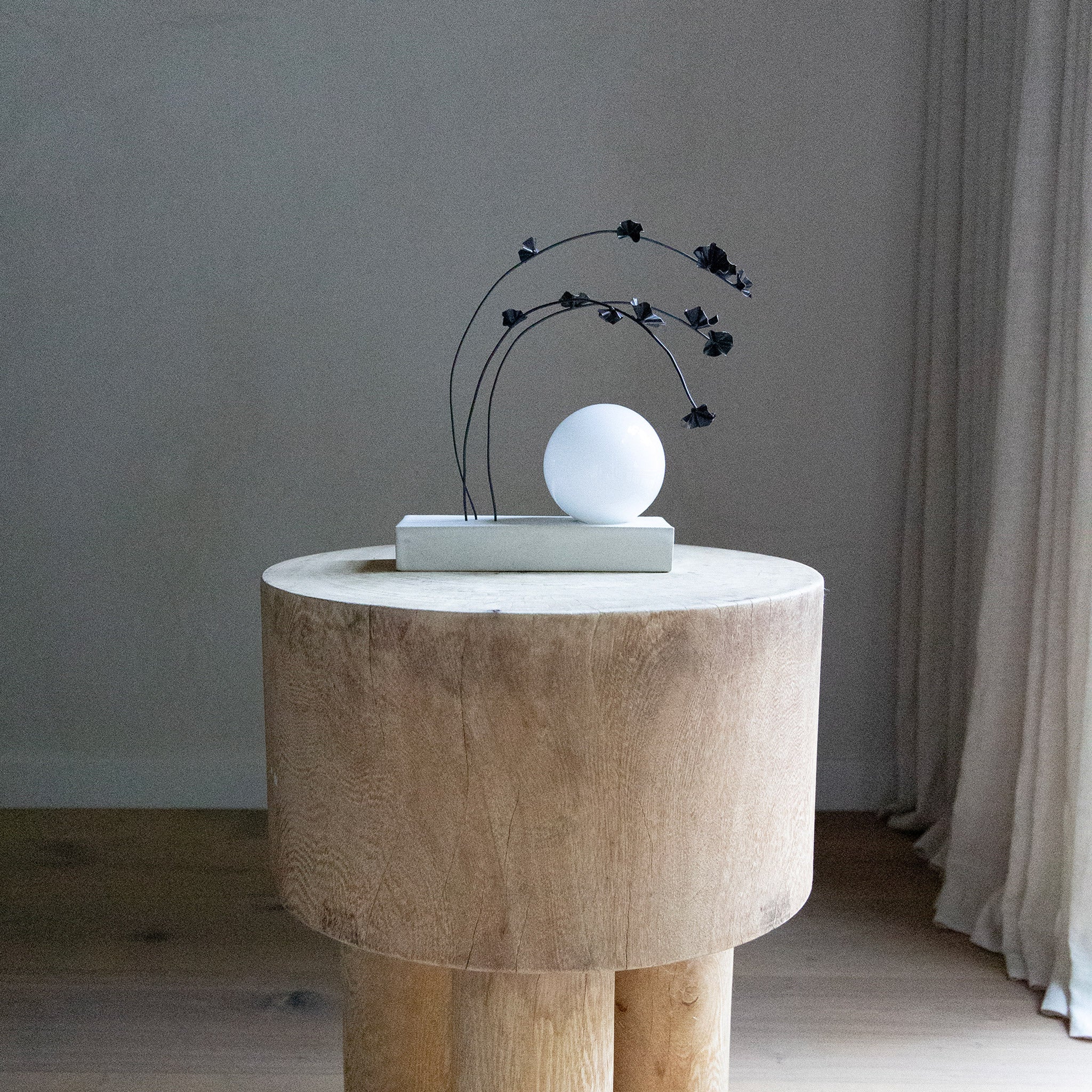 Ikebana Table Lamp shown in Graphite Patina flower finish