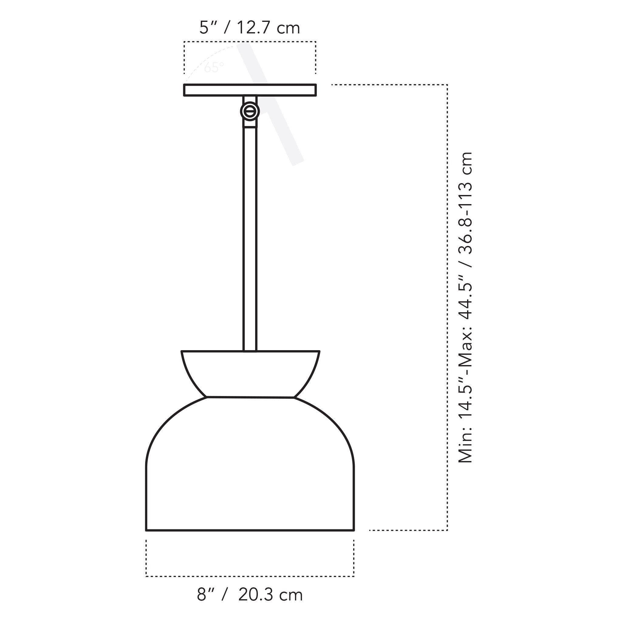 A Technical Drawing Of The Terra Amélie Pendant For Vaulted Ceiling