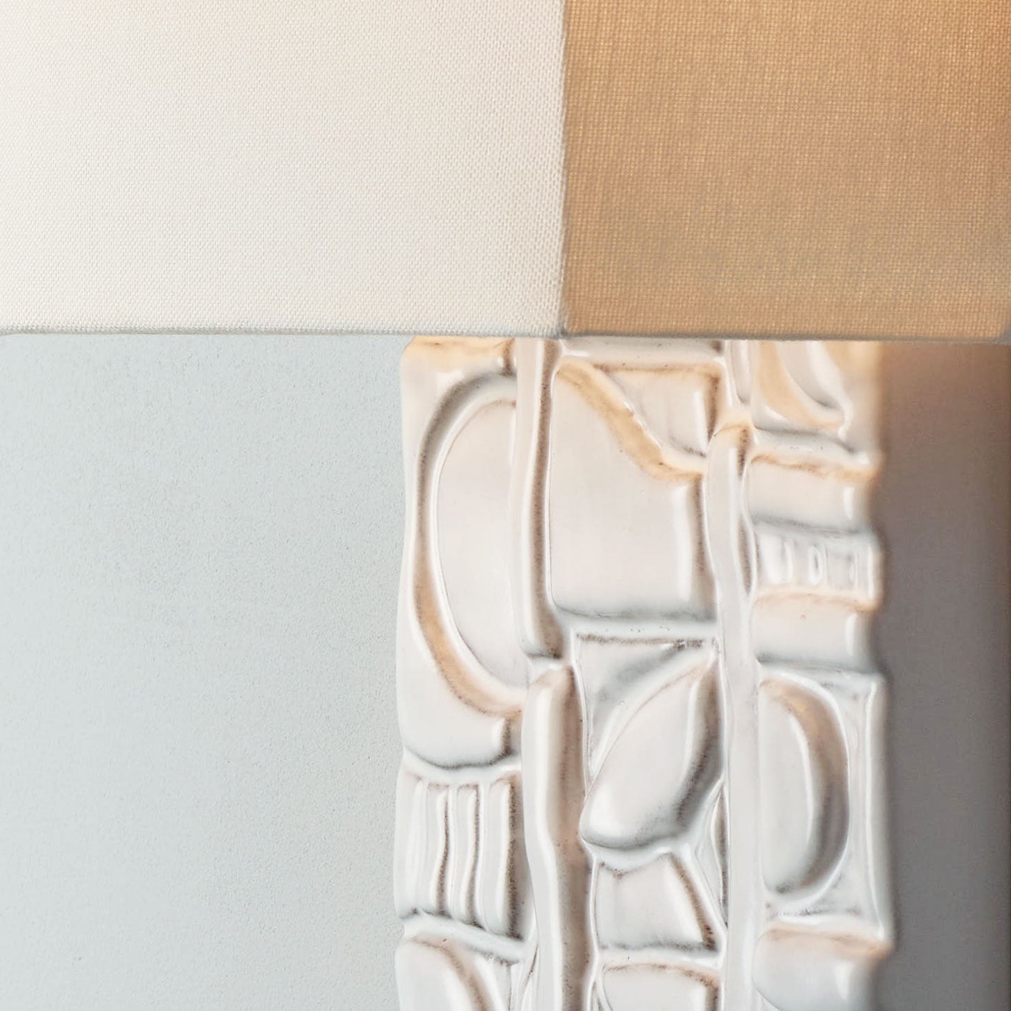 Asch Sconce shown in Brownstone White with Linen Fabric shade